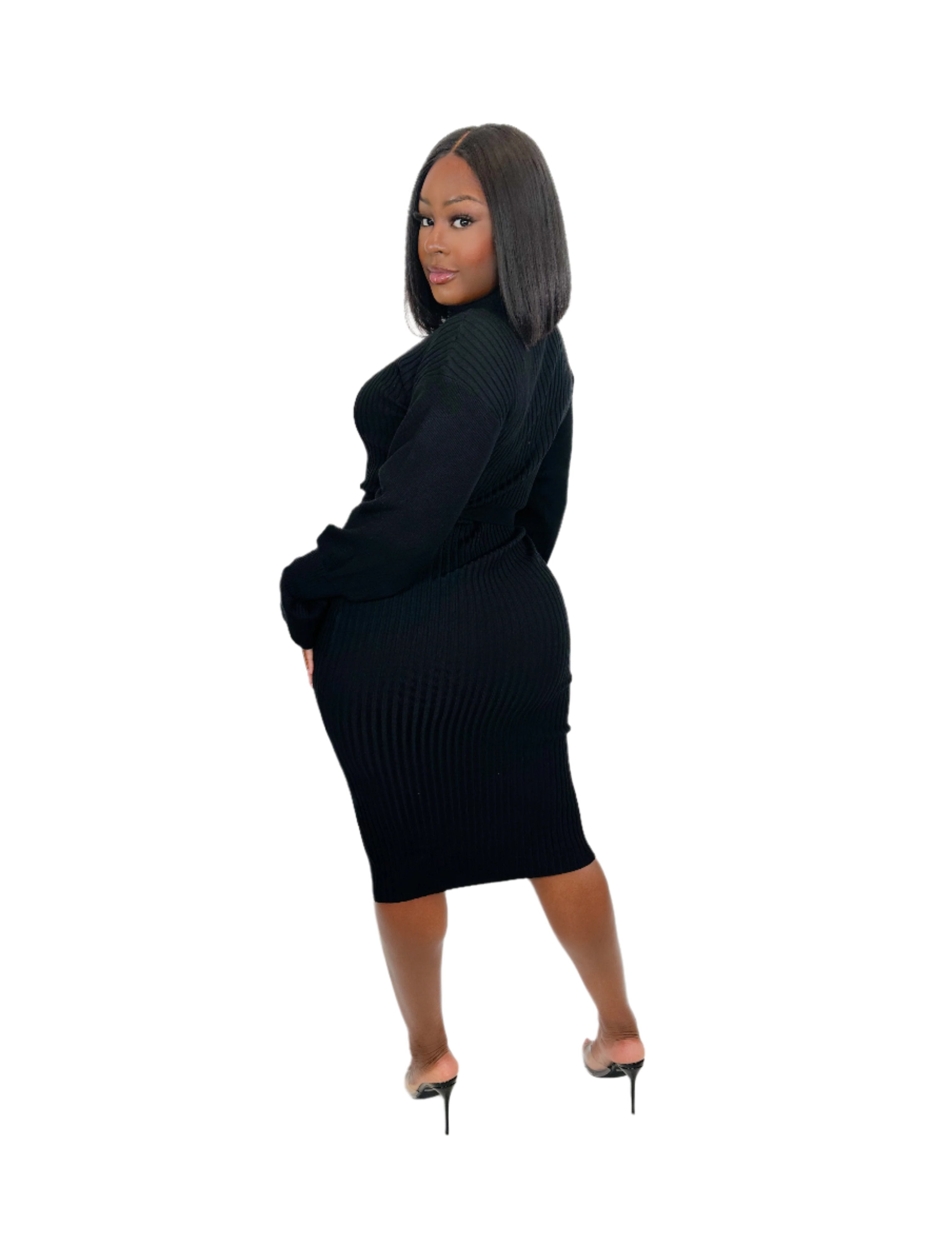 TIMELESS NOIR BLACK RIBBED MIDI DRESS (FINAL SALE).