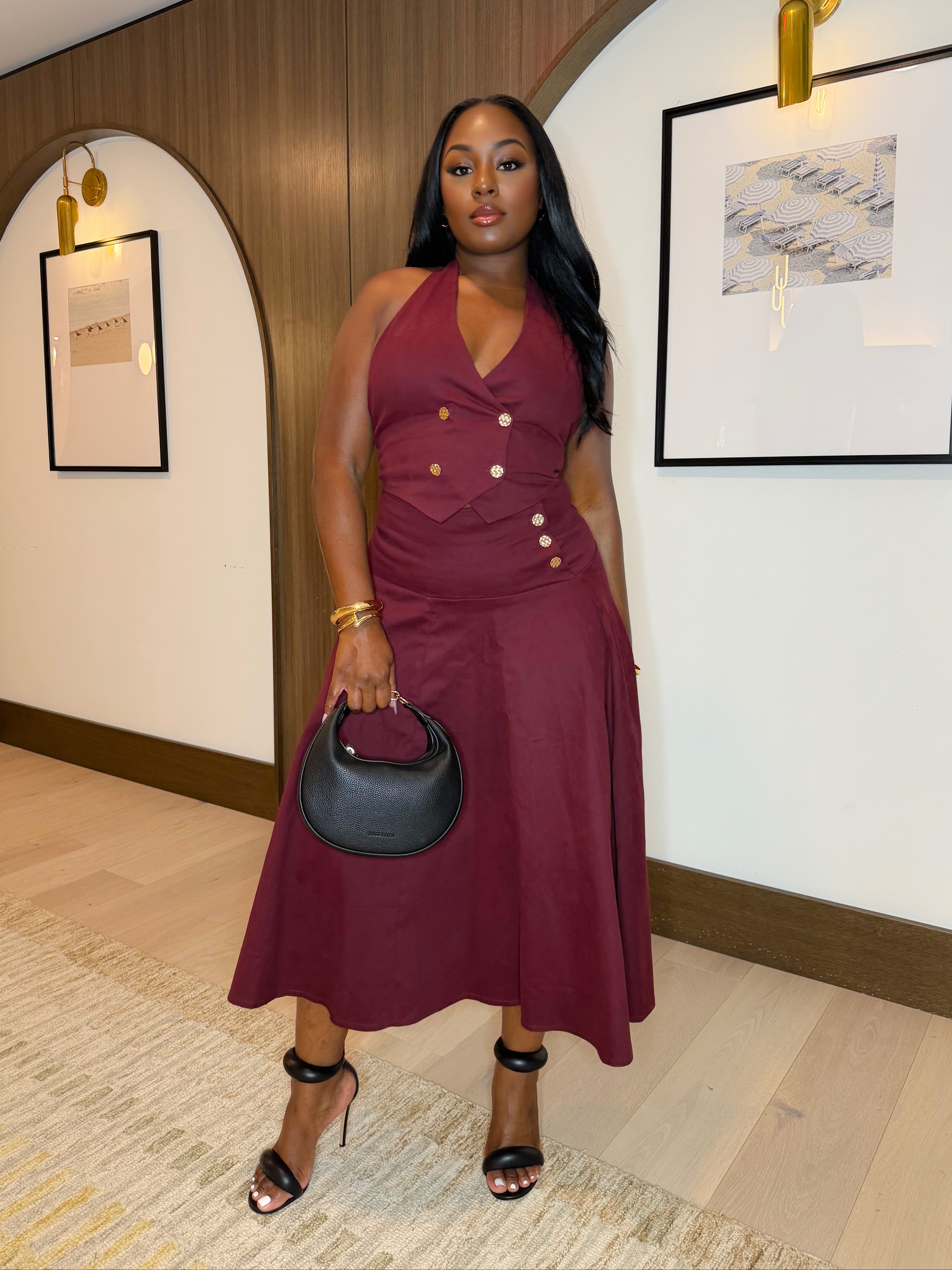 LOVE BOMB MIDI SKIRT SET (DARK RED)