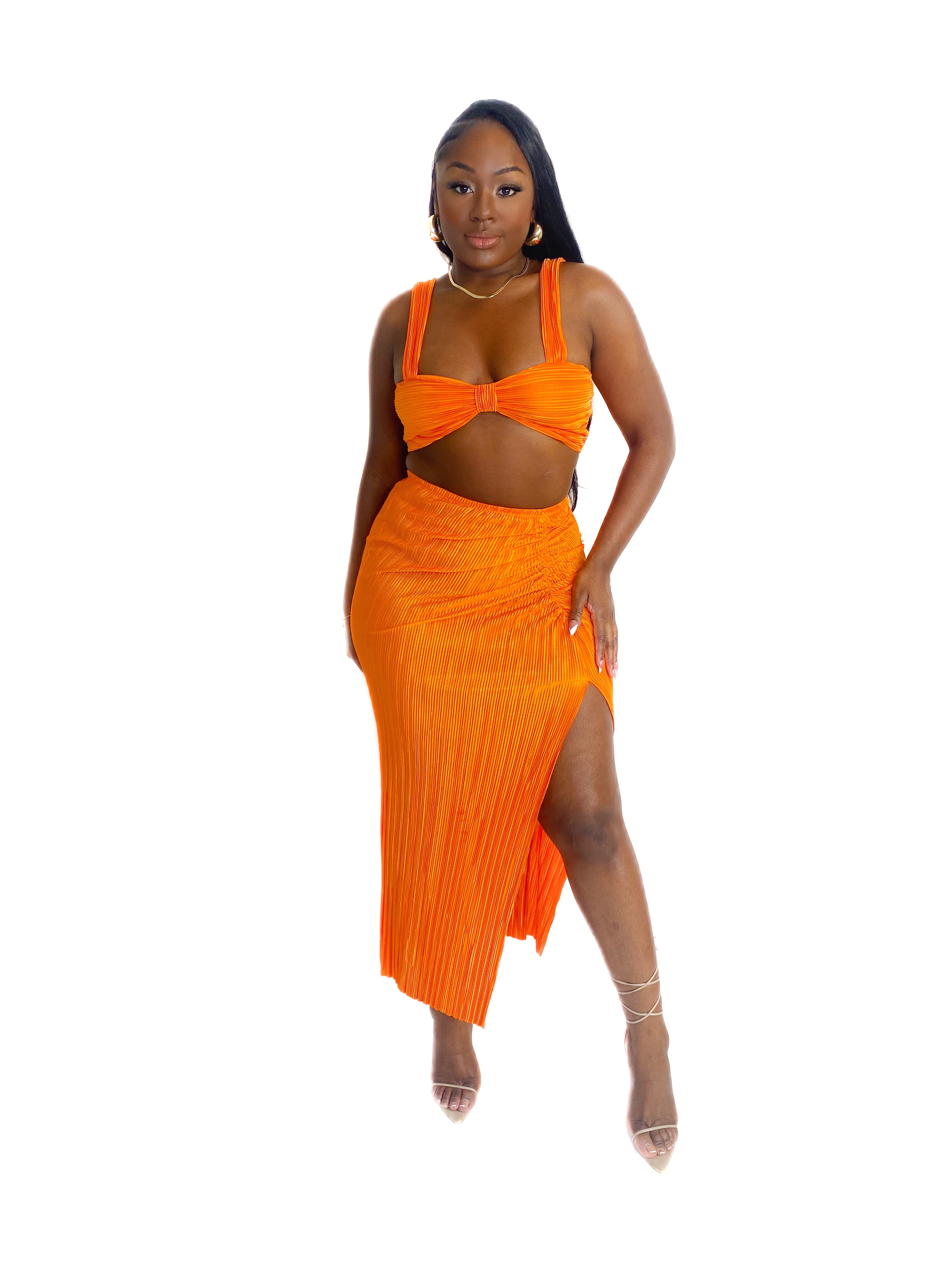 HEATWAVE HAUTE RUCHED SKIRT SET (TANGERINE) (FINAL SALE).