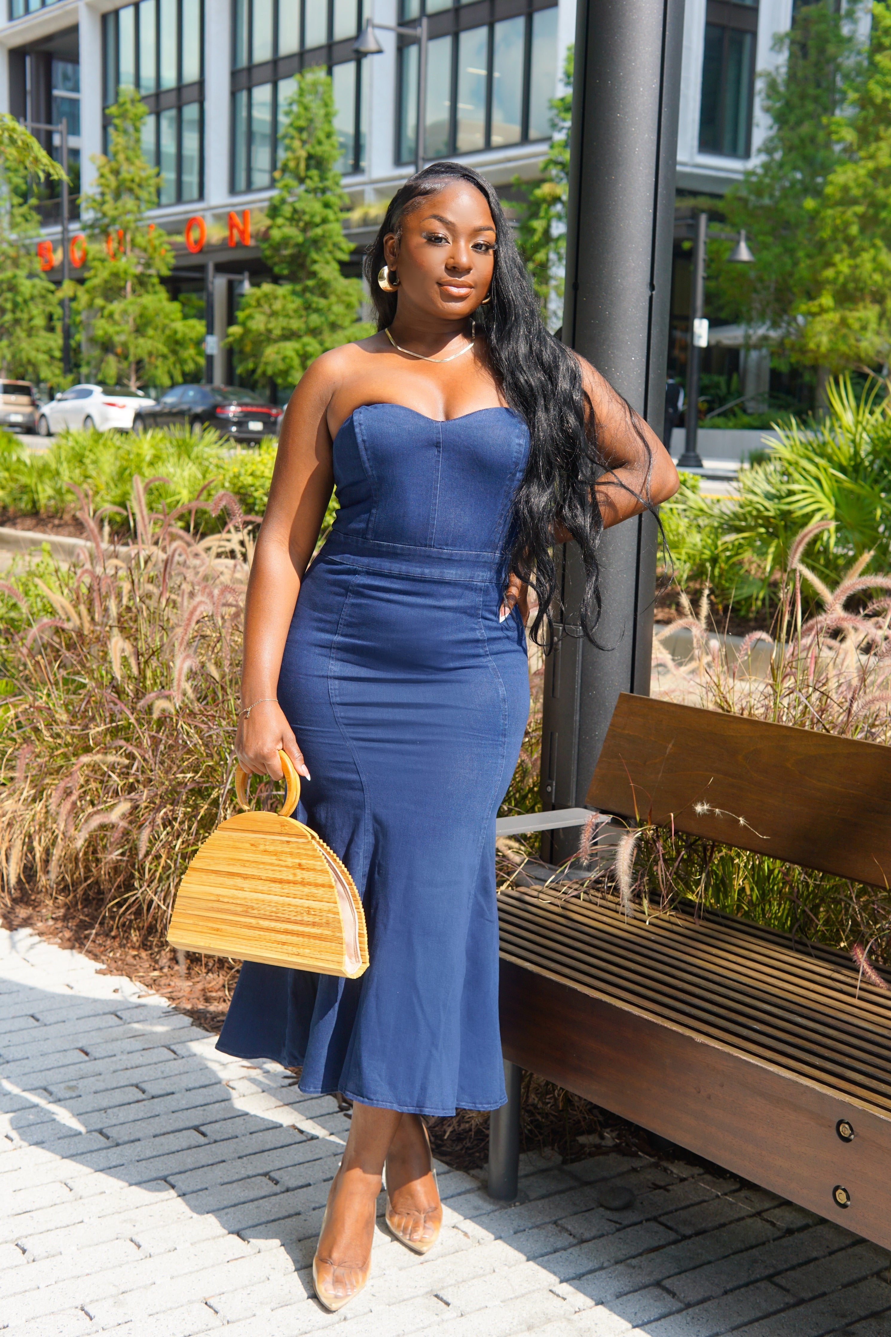 I'M THAT GIRL MIDI DENIM DRESS.