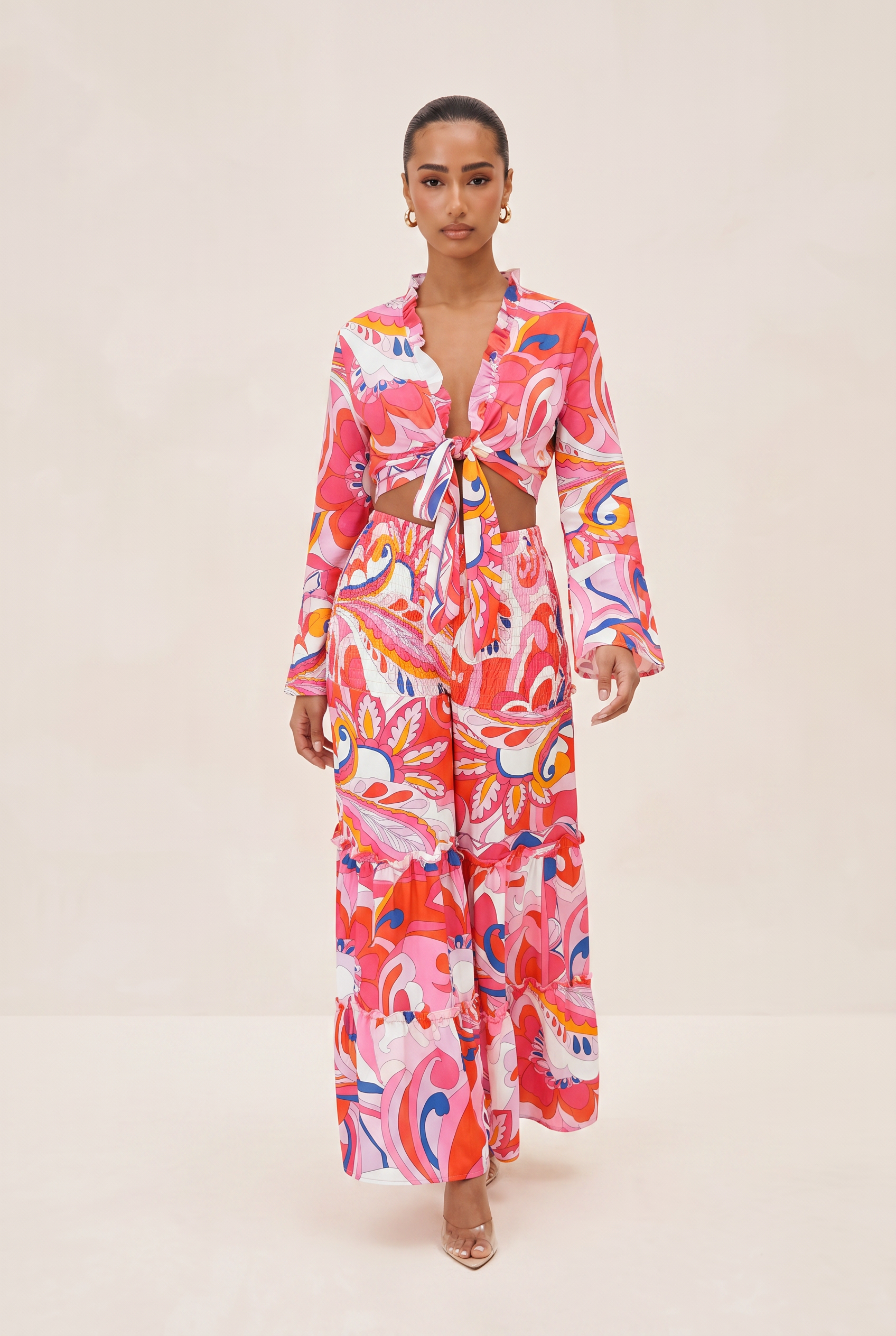 PARADISE PINK ABSTRACT RUFFLE PANTS SET (FINAL SALE)