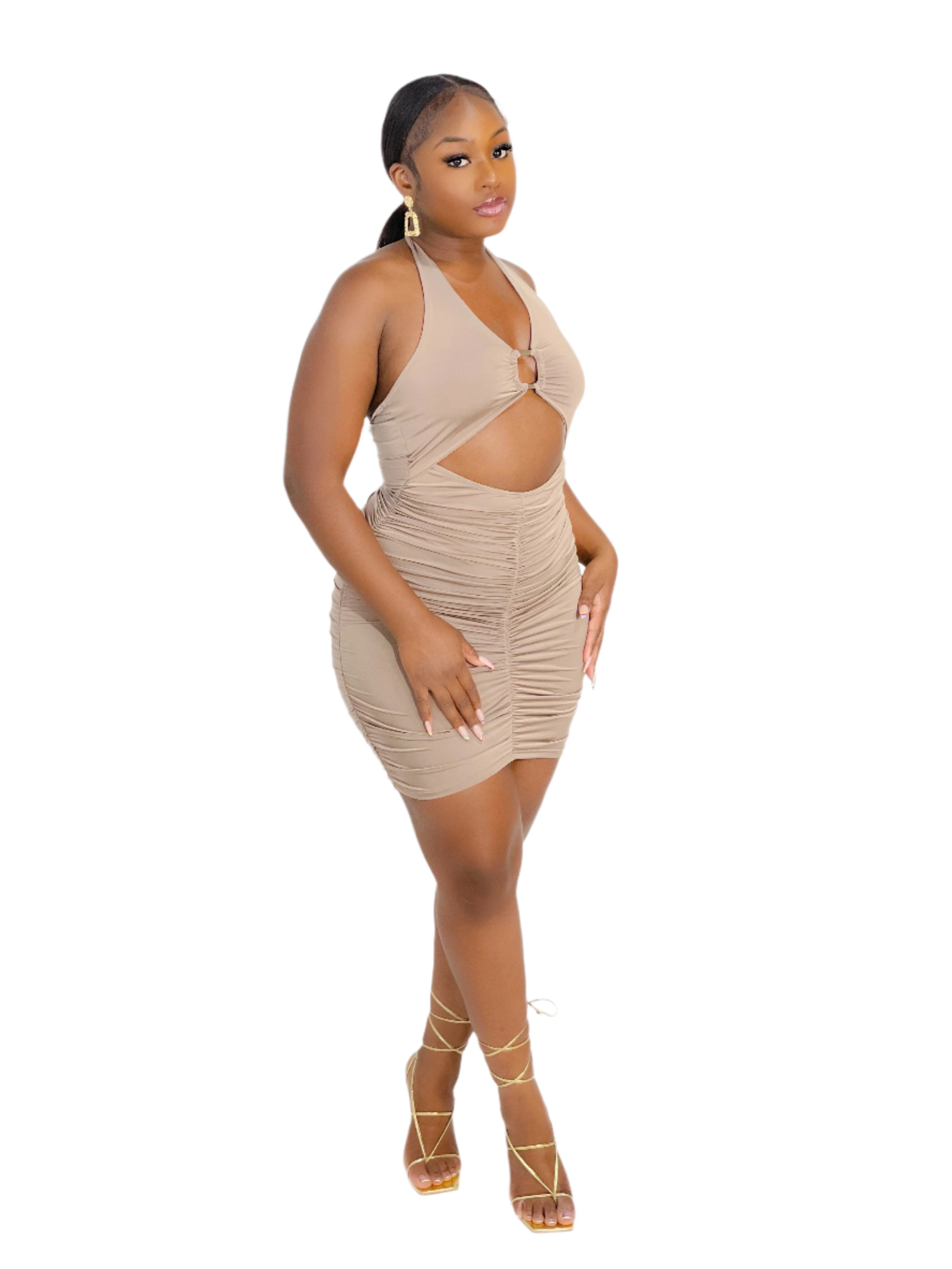AIRY DREAMS CUTOUT MINI DRESS (MOCHA) (FINAL SALE).