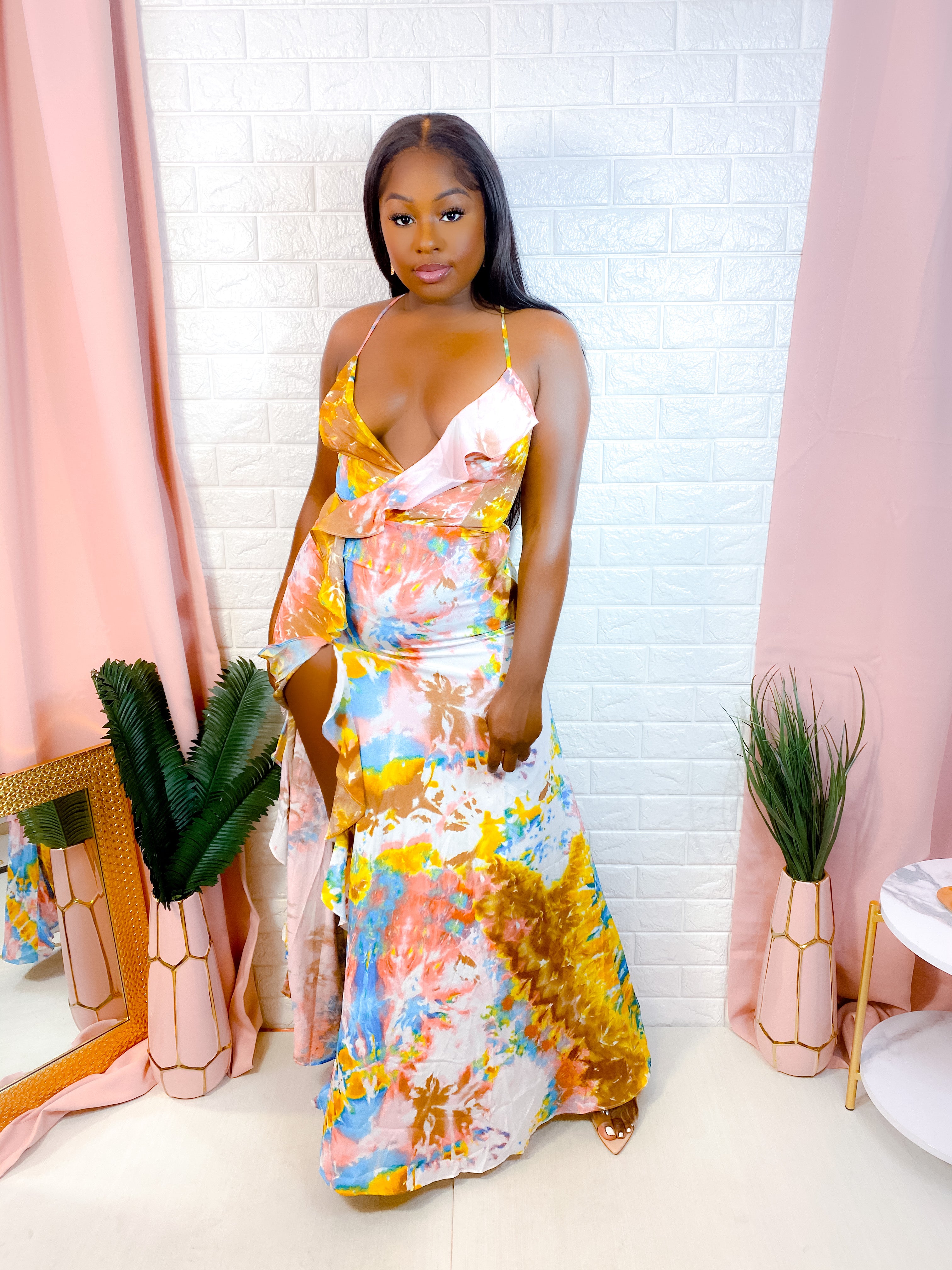 SEYCHELLES SUNSETS SLIT MAXI DRESS (FINAL SALE)