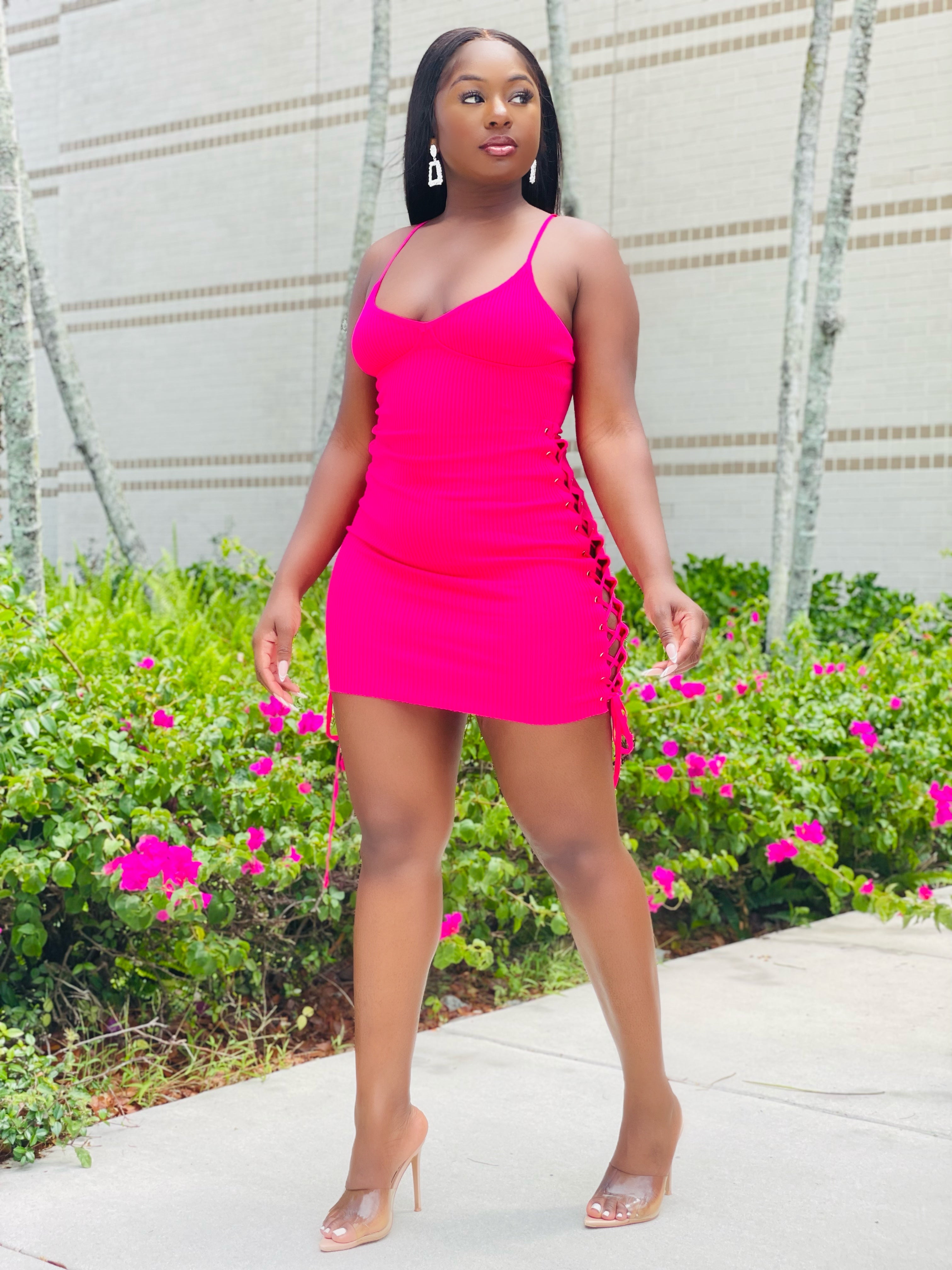 HOTTIE LACE UP MINI DRESS (HOT PINK) (FINAL SALE).