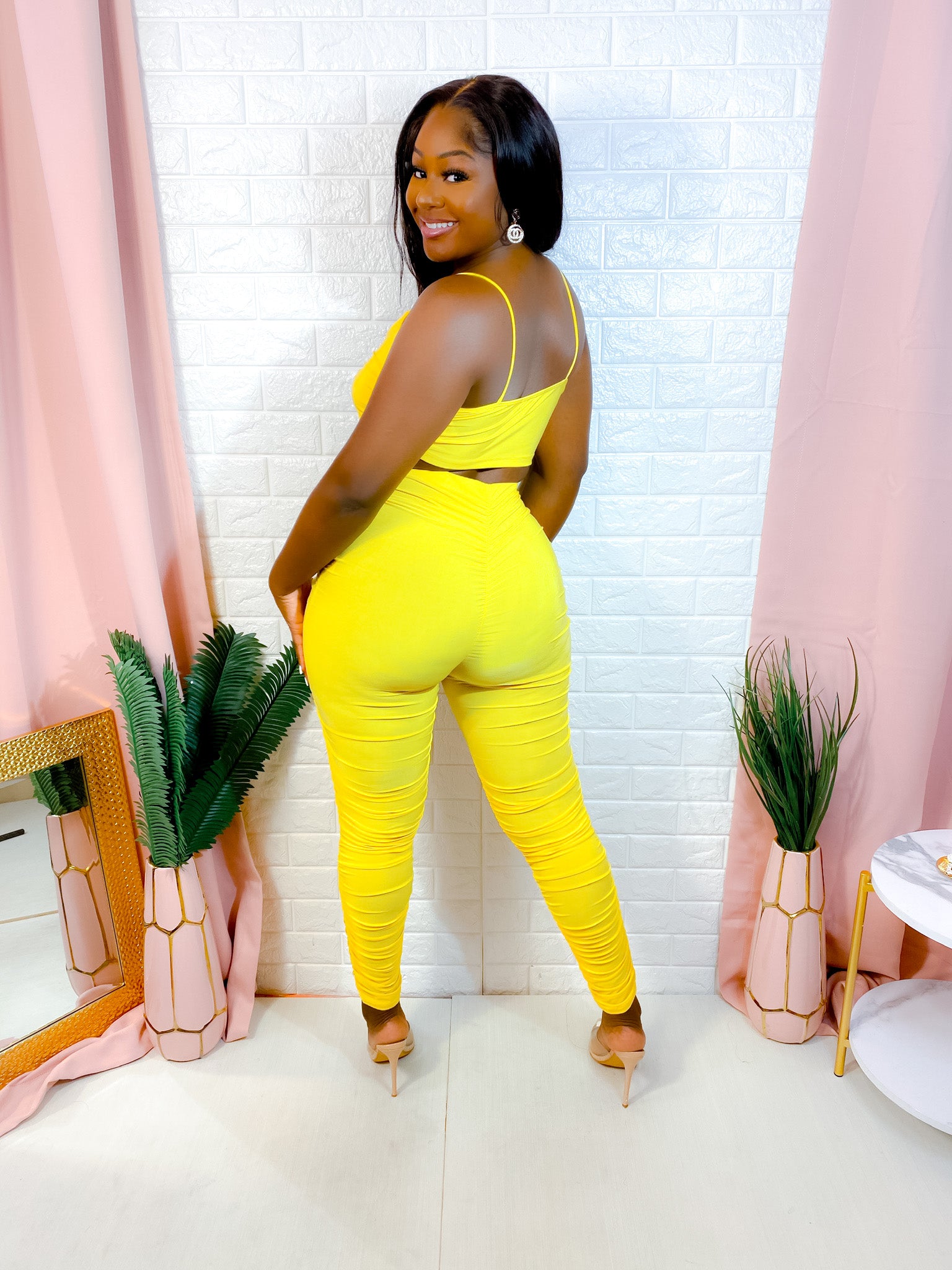 YOUR A GEM BABE PANTS SET (YELLOW) (FINAL SALE).