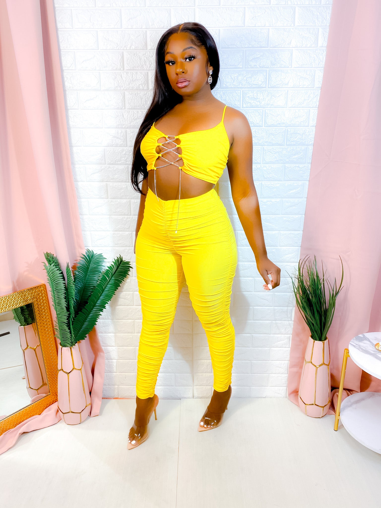 YOUR A GEM BABE PANTS SET (YELLOW) (FINAL SALE).