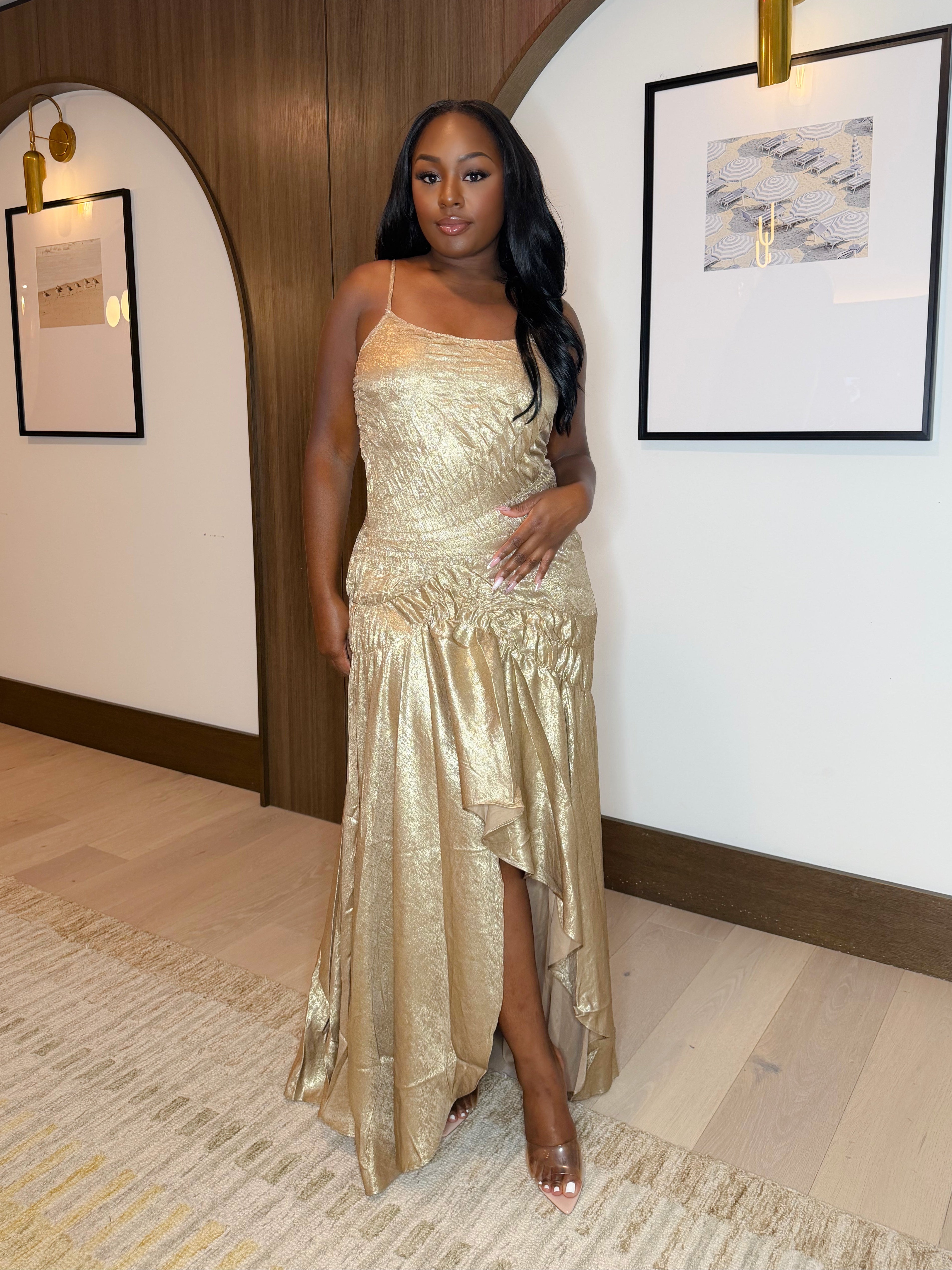 GOLD RUSH HIGH LOW MAXI DRESS