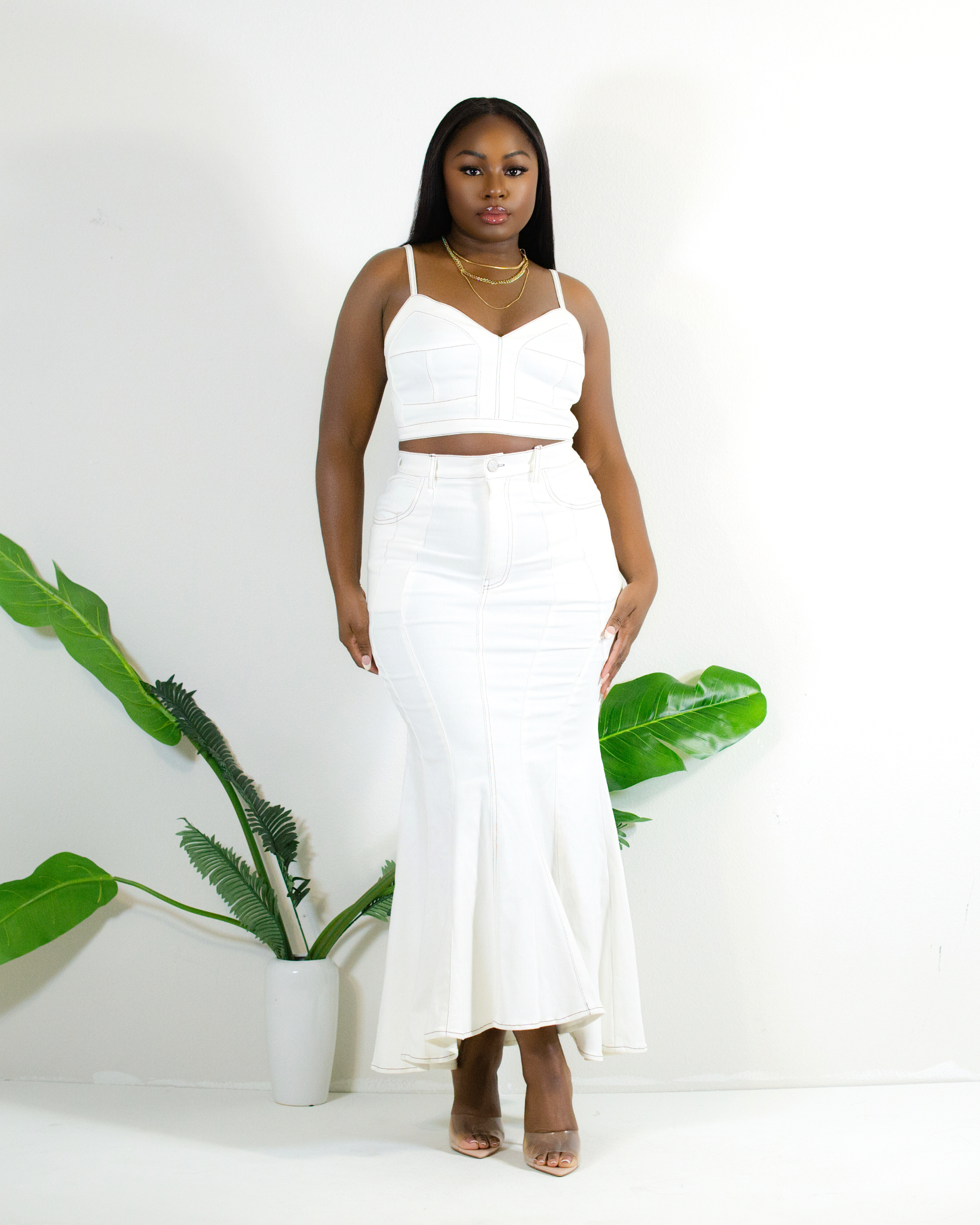 BLOSSOM DENIM MAXI SKIRT SET
