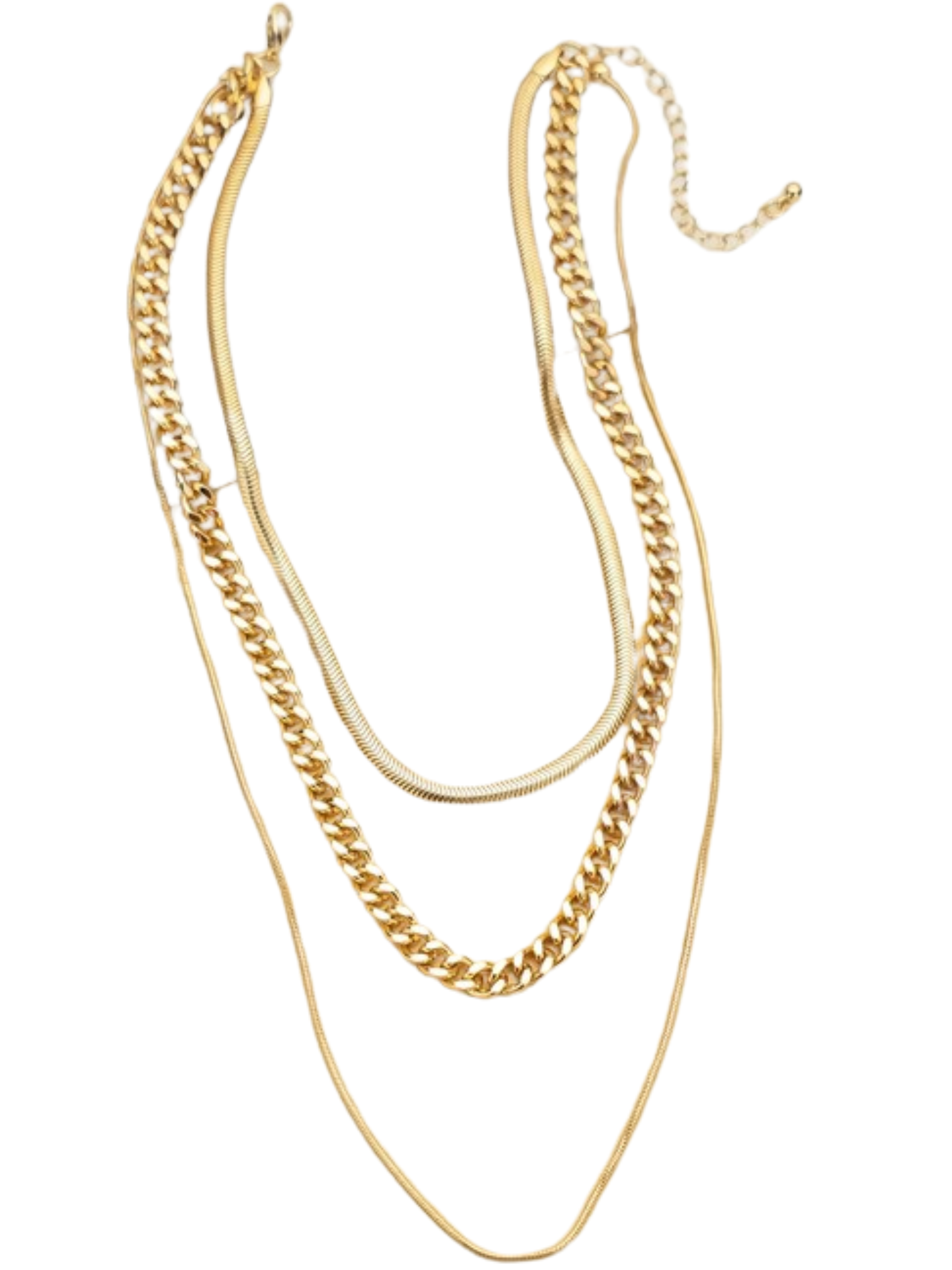 GOLD TRIPLE CHAIN NECKLACE.