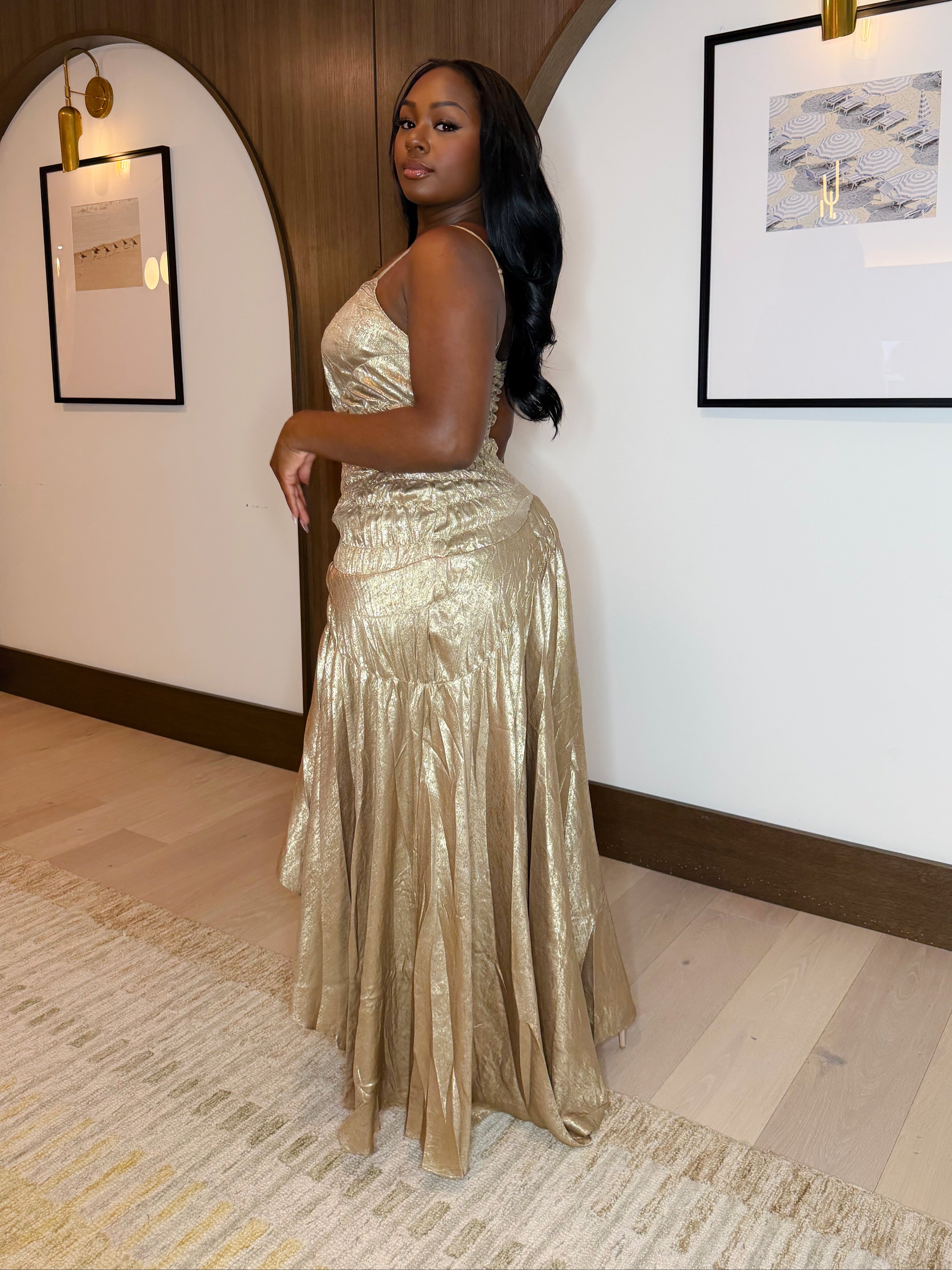 GOLD RUSH HIGH LOW MAXI DRESS