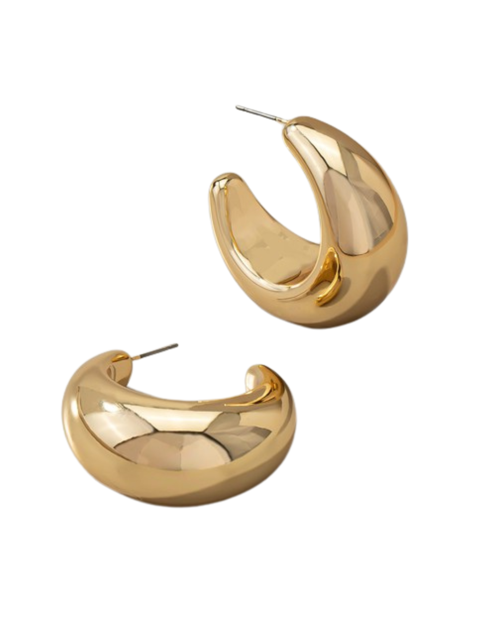 GOLD PUFFY HOOP EARRINGS.