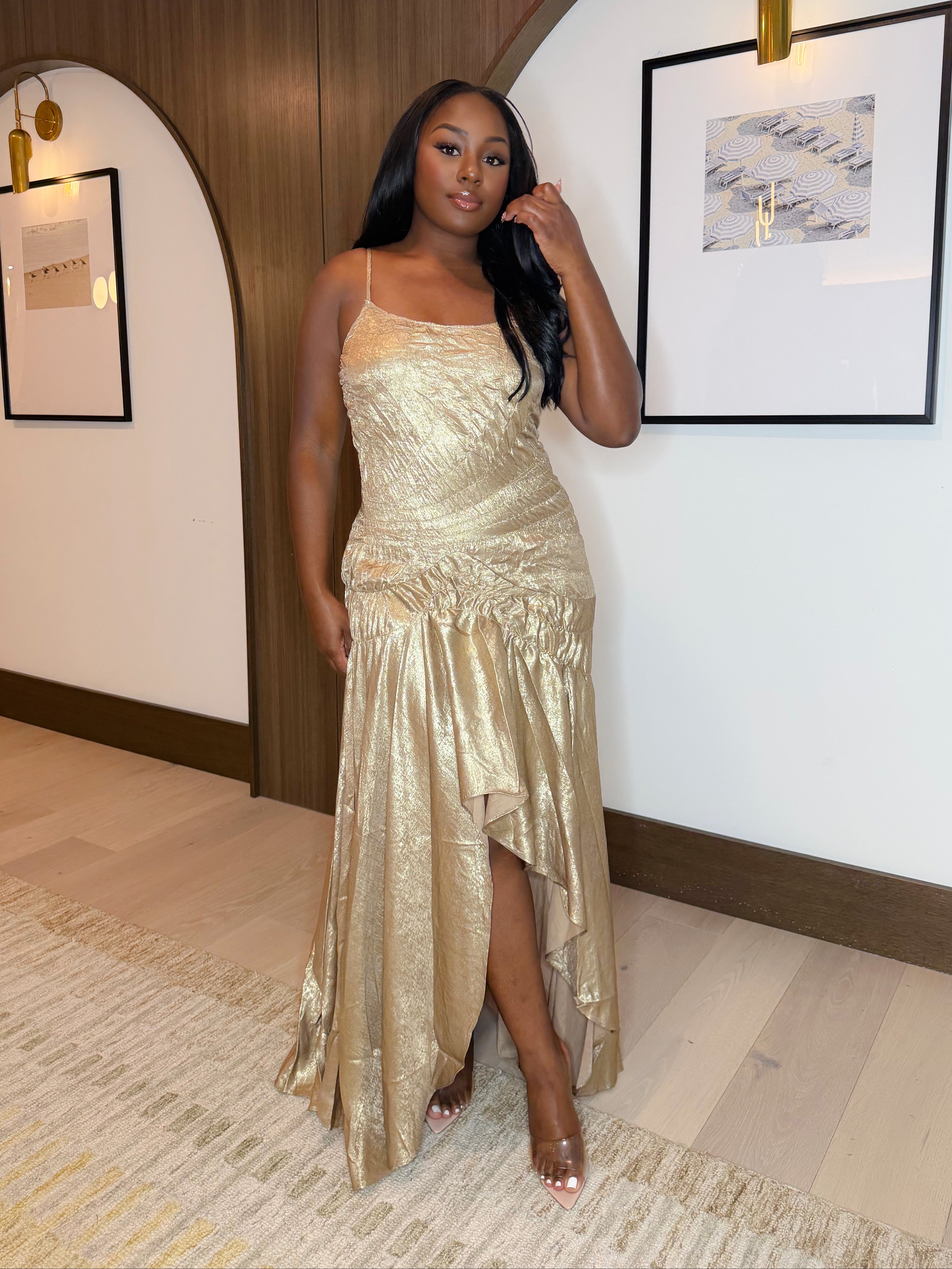 GOLD RUSH HIGH LOW MAXI DRESS