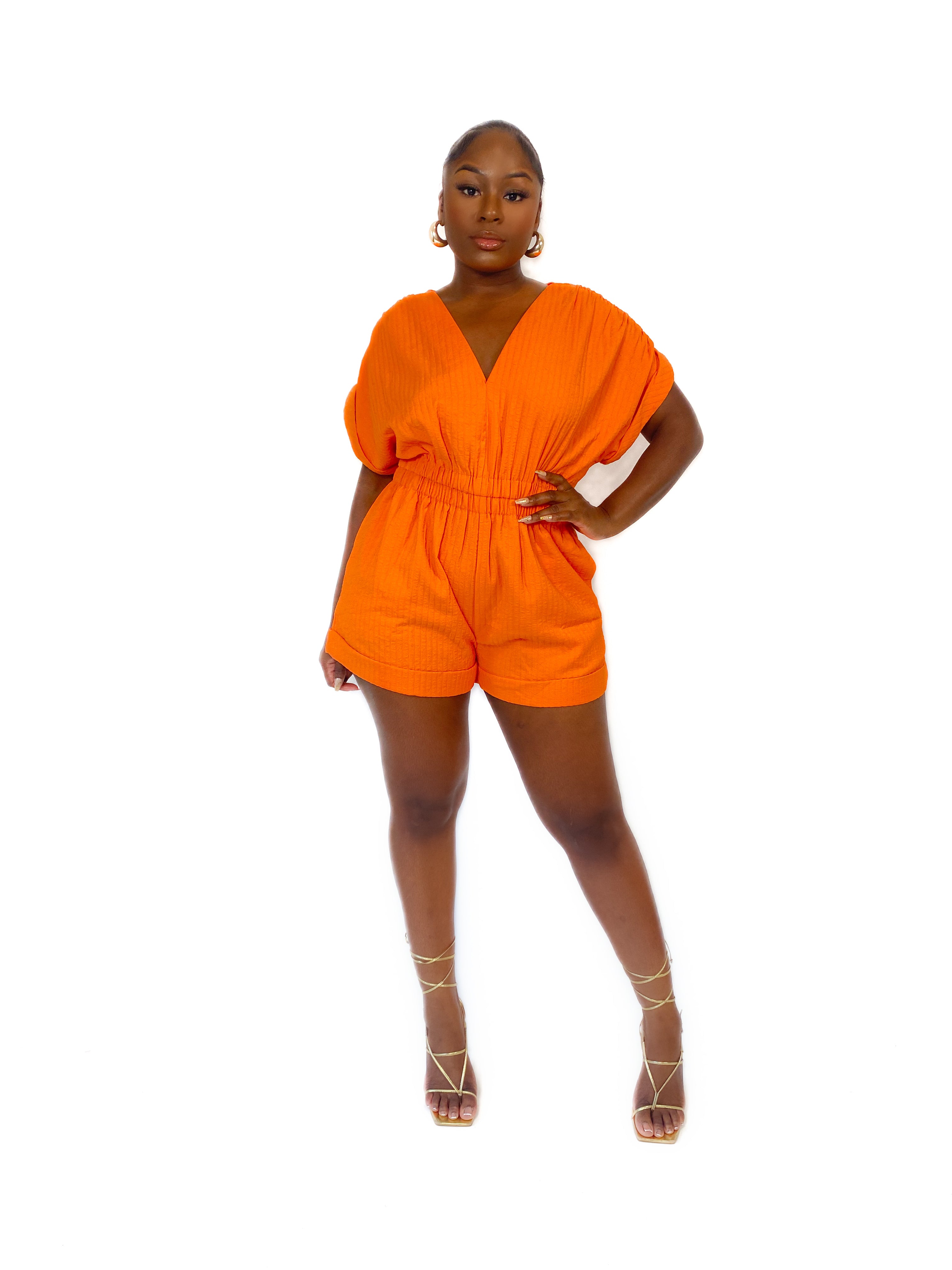 TIMELESS GLOW POCKETED ROMPER (ORANGE) (FINAL SALE).