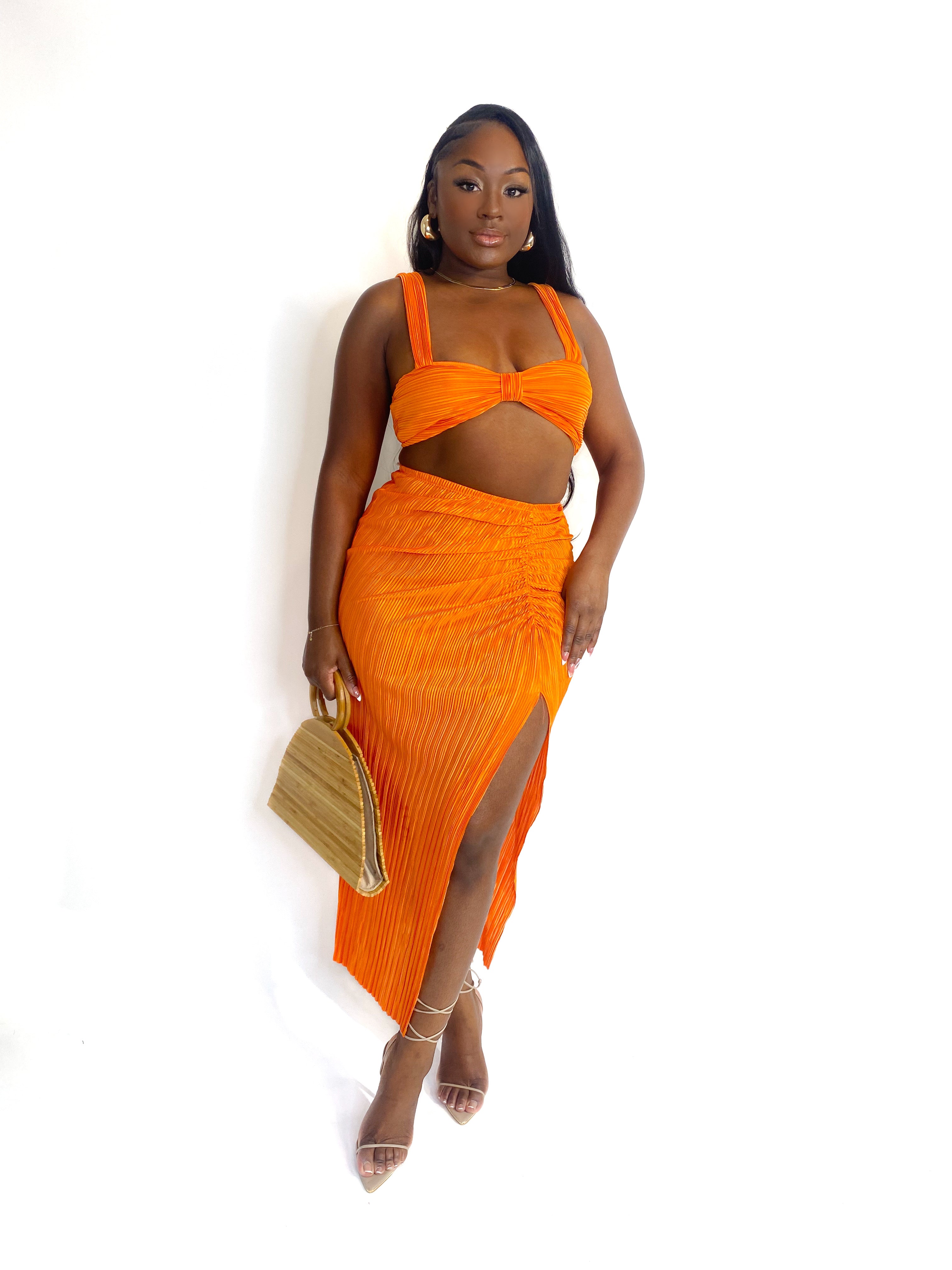 HEATWAVE HAUTE RUCHED SKIRT SET (TANGERINE) (FINAL SALE).