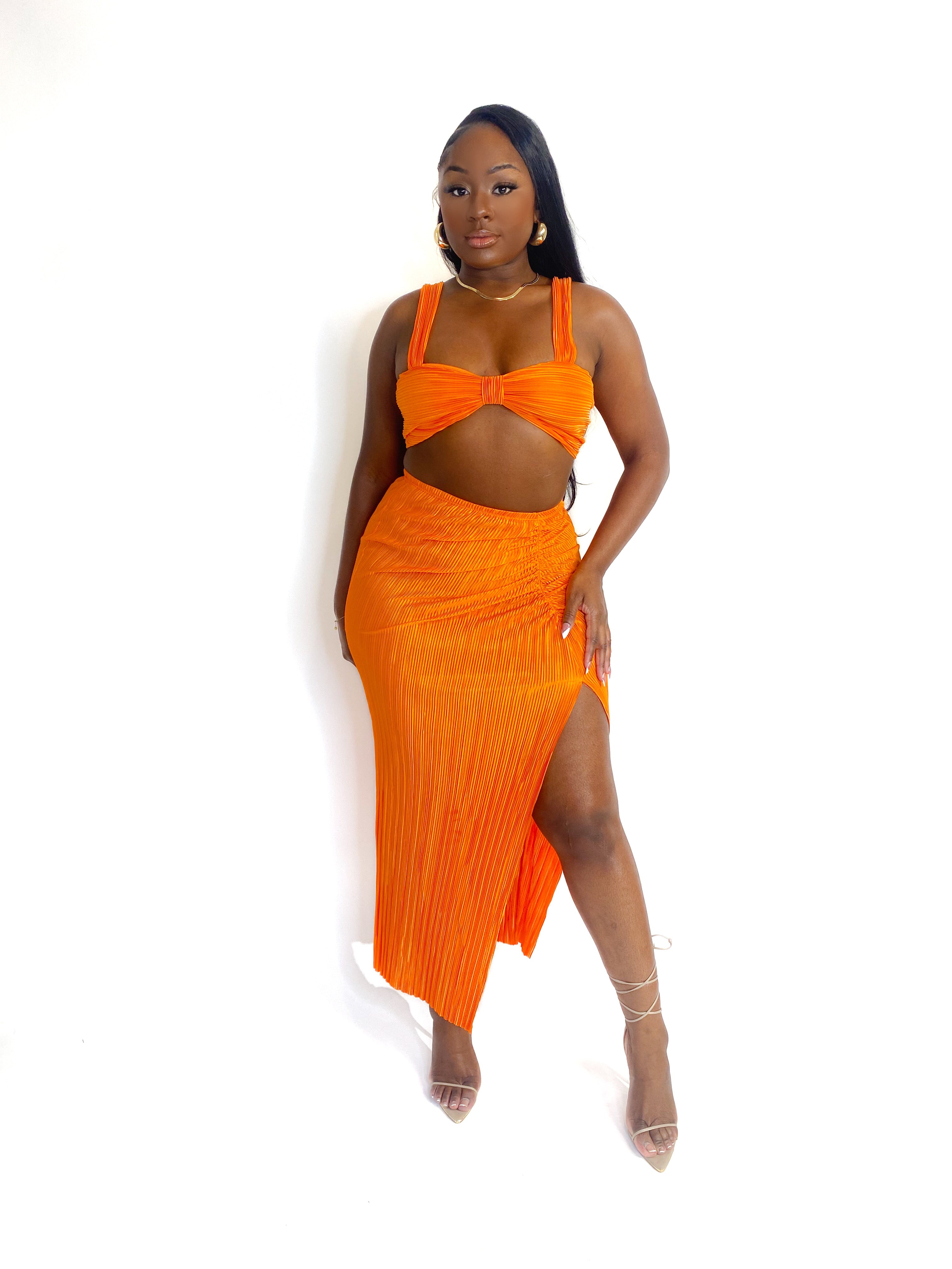 HEATWAVE HAUTE RUCHED SKIRT SET (TANGERINE) (FINAL SALE).