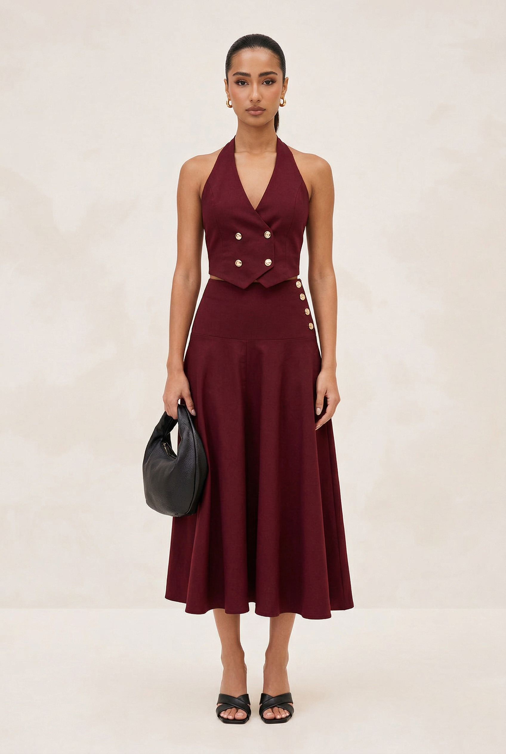 LOVE BOMB MIDI SKIRT SET (DARK RED)