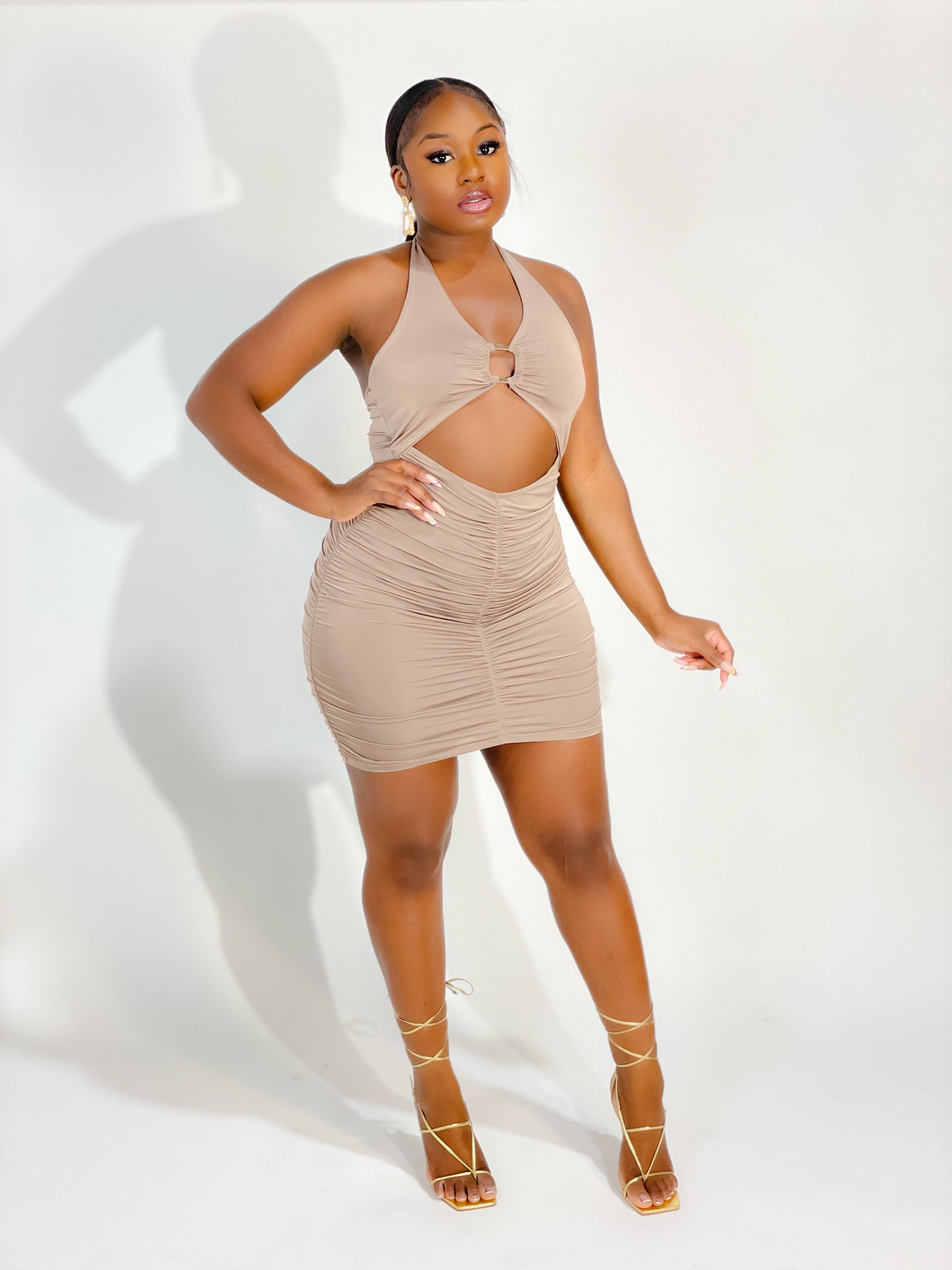 AIRY DREAMS CUTOUT MINI DRESS (MOCHA) (FINAL SALE).