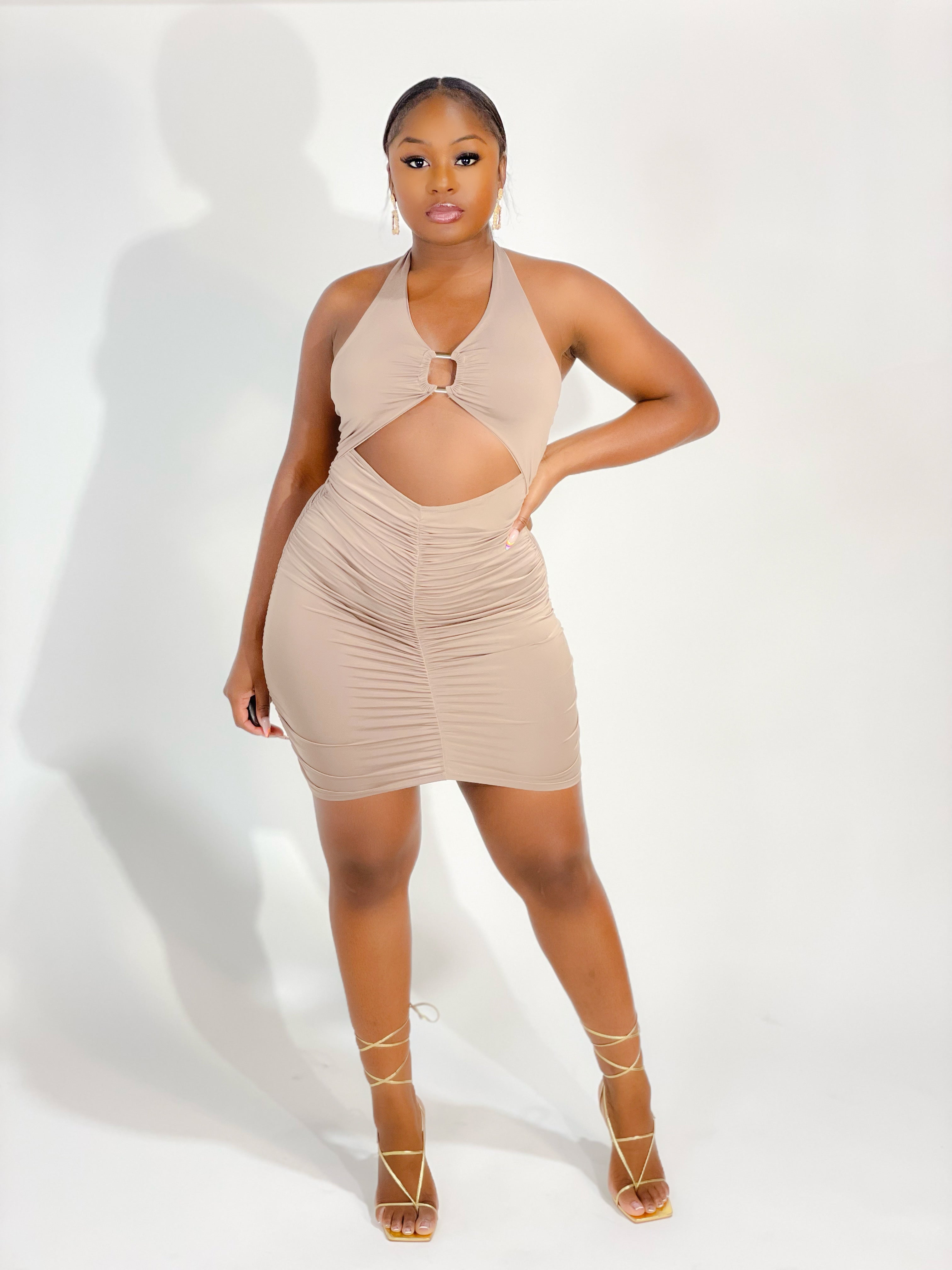 AIRY DREAMS CUTOUT MINI DRESS (MOCHA) (FINAL SALE).