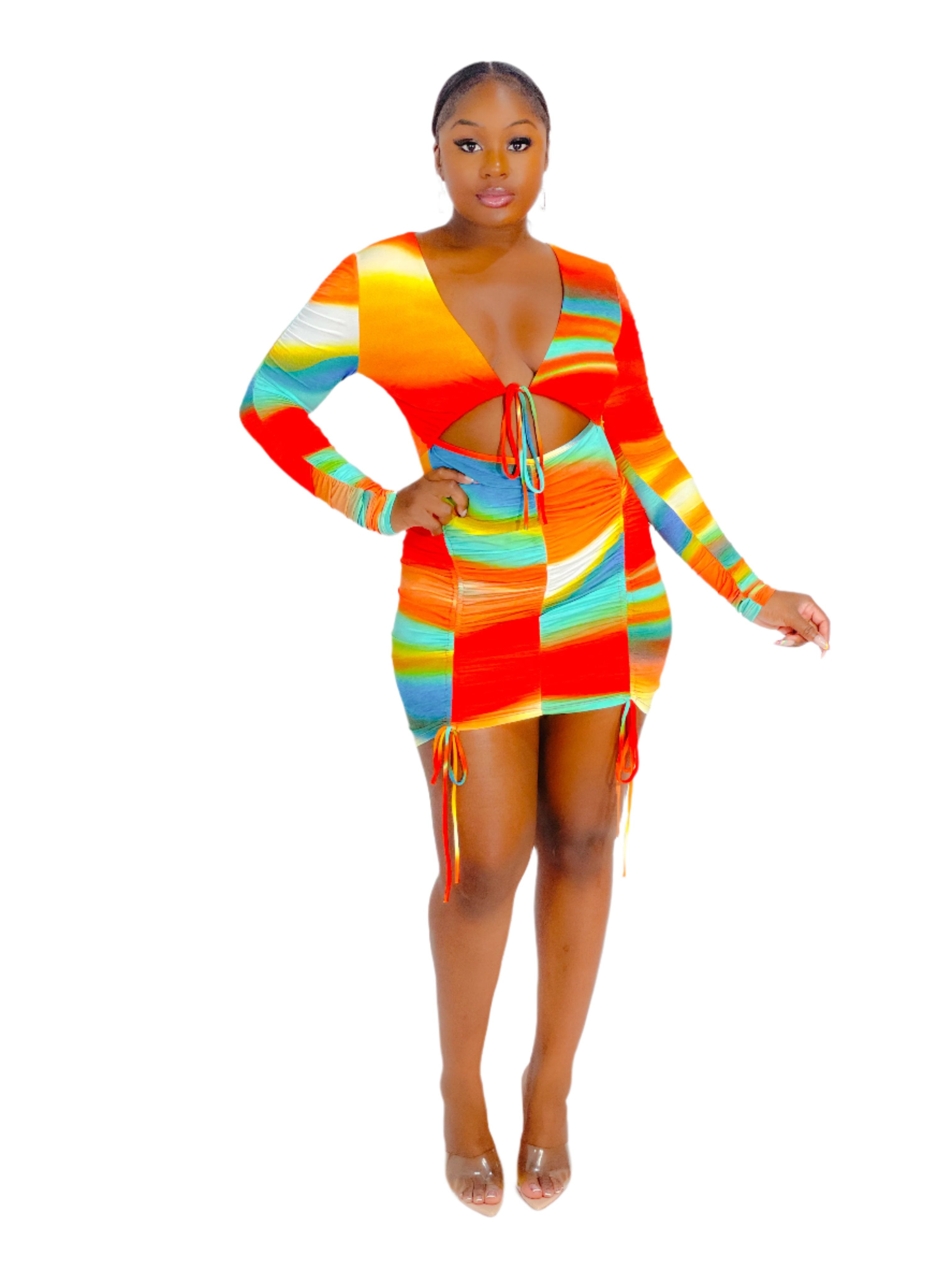 IN A MILLION CUTOUT MULTI MINI DRESS (ORANGE) (FINAL SALE).