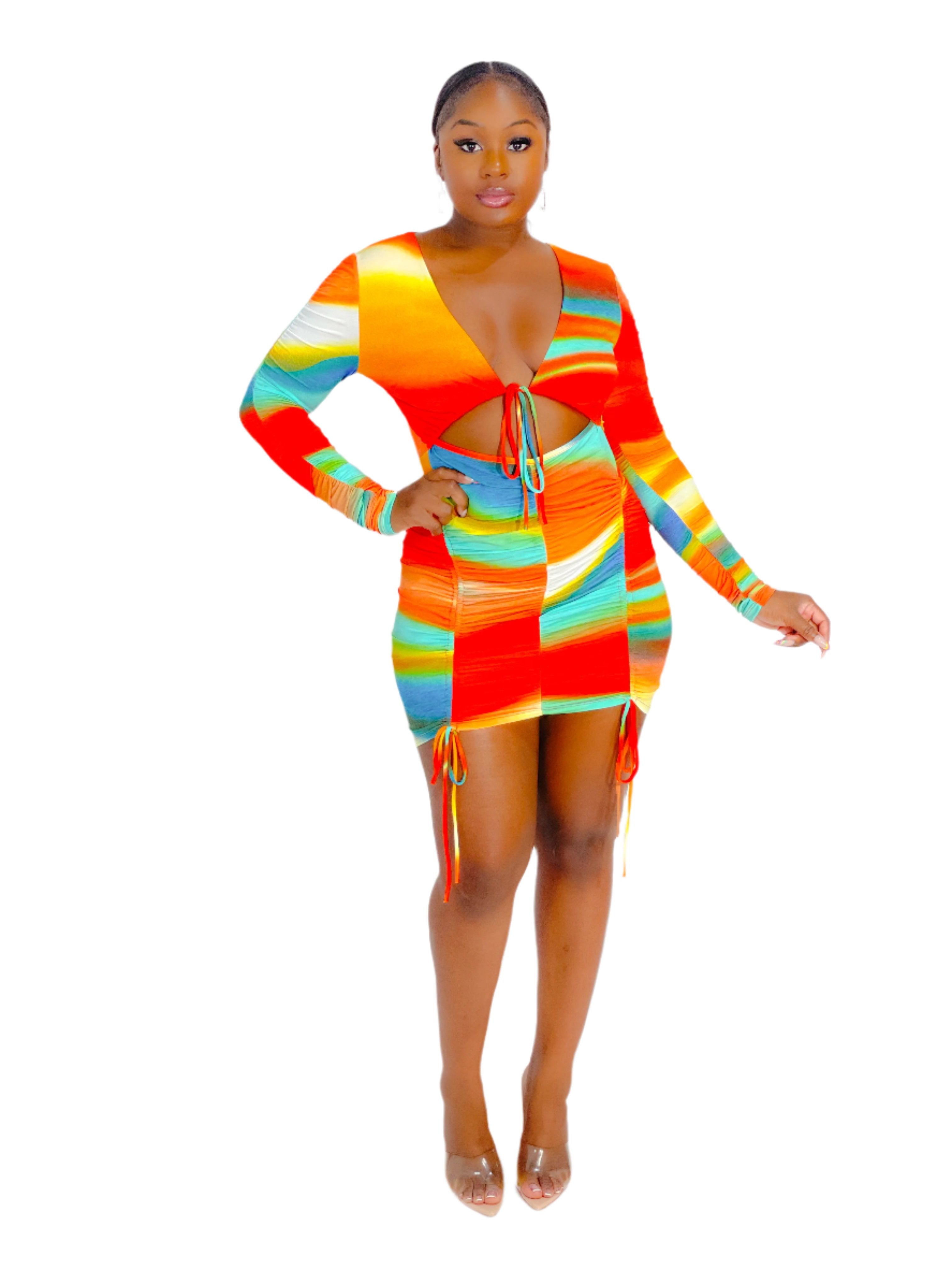 IN A MILLION CUTOUT MULTI MINI DRESS (ORANGE) (FINAL SALE)