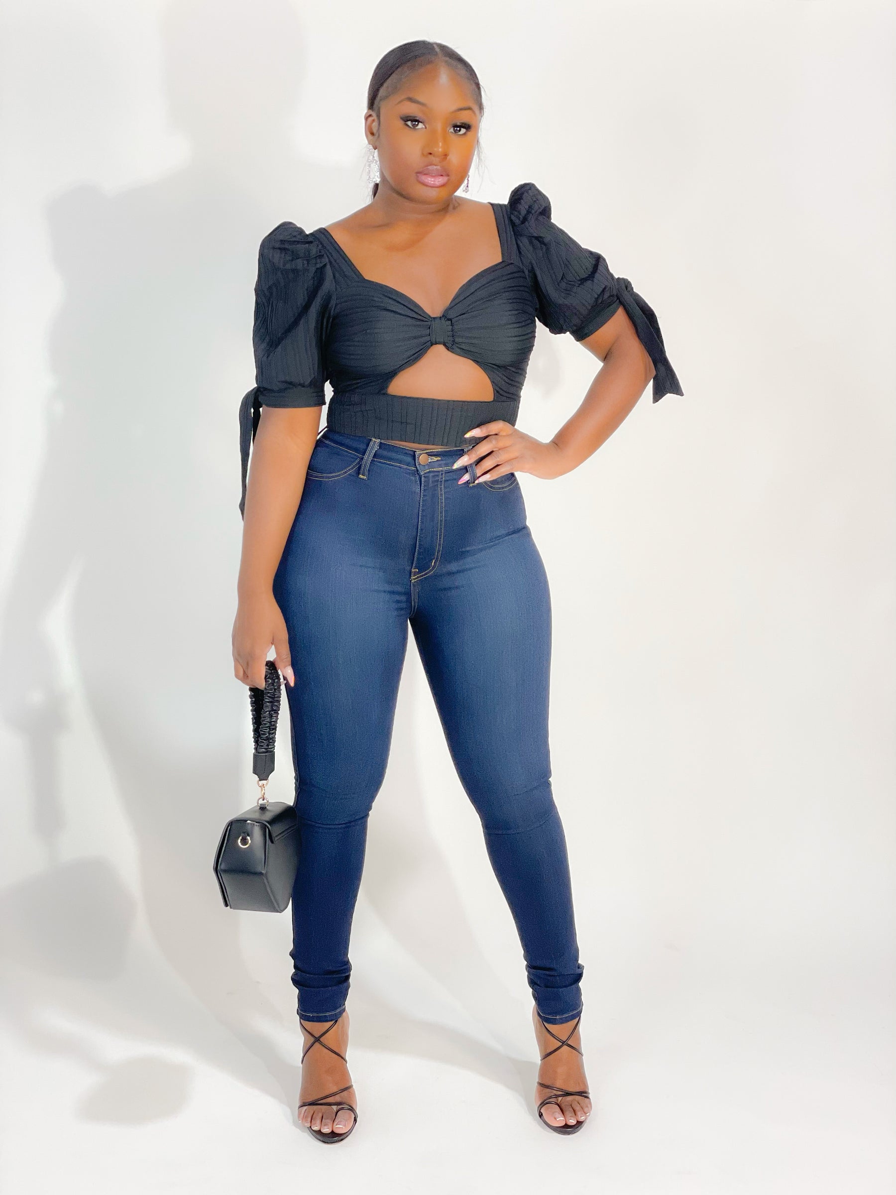 Rhene Woven Crop Top - Black