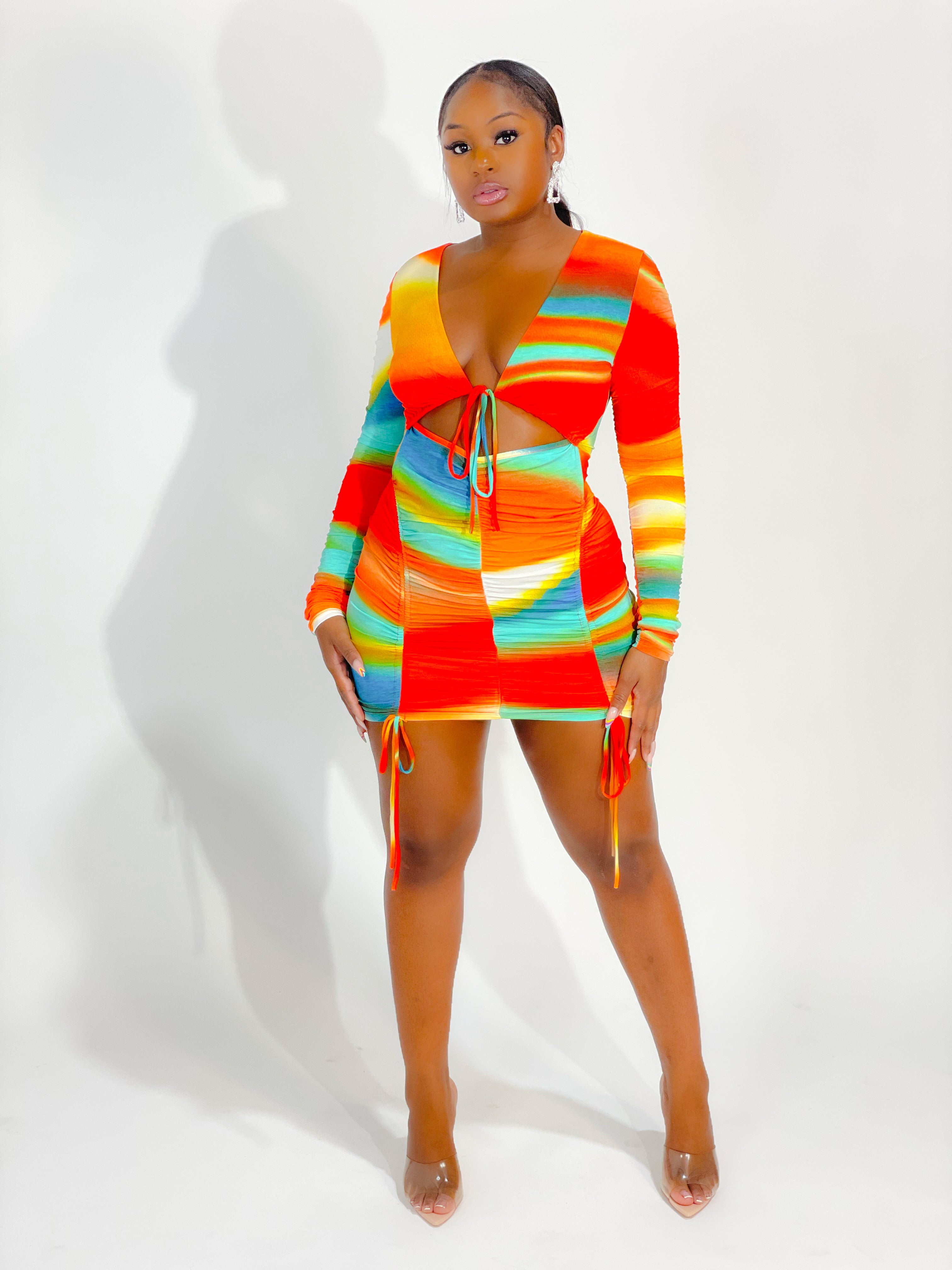 IN A MILLION CUTOUT MULTI MINI DRESS (ORANGE) (FINAL SALE).
