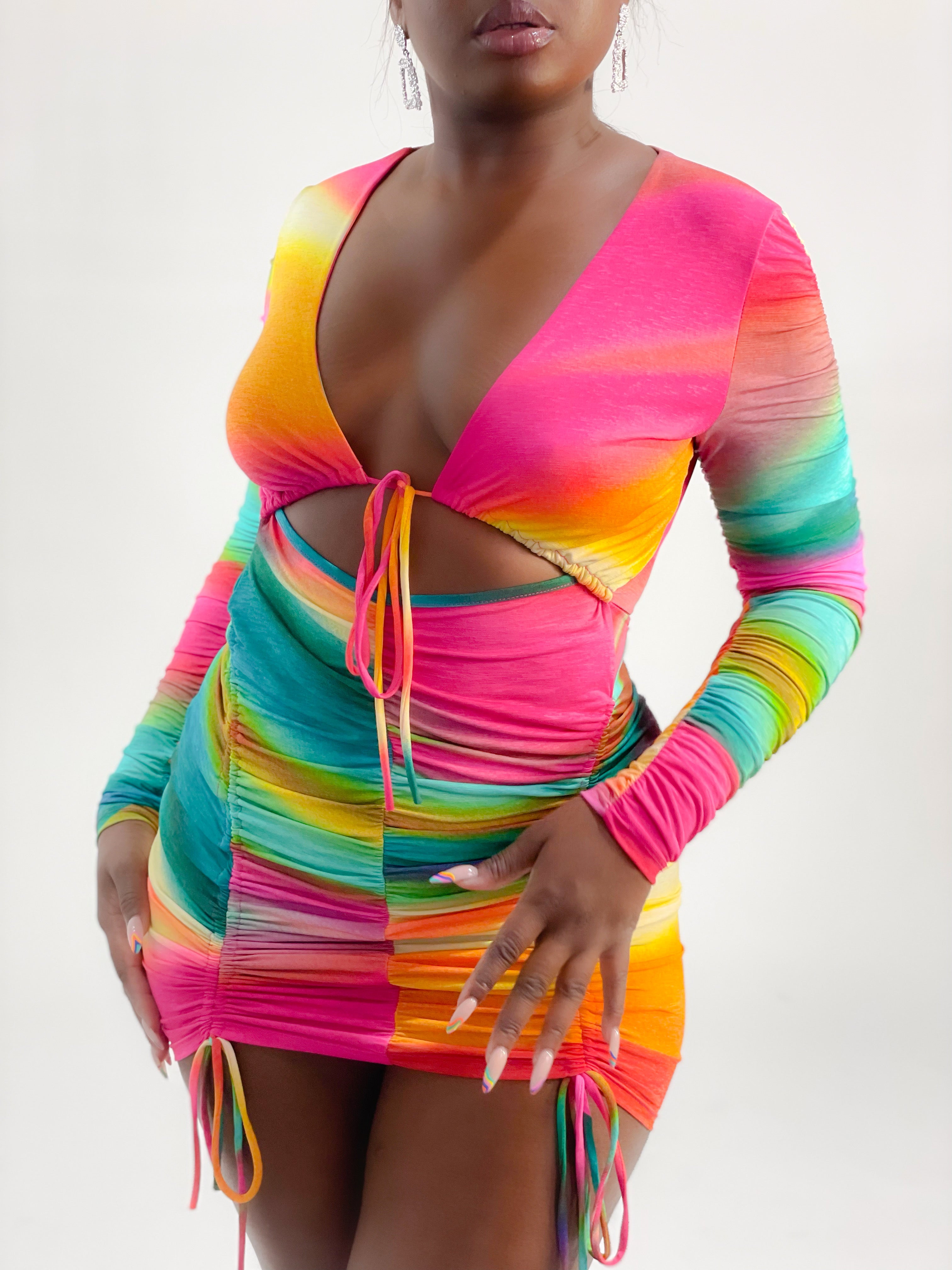 IN A MILLION CUTOUT MULTI MINI DRESS (PINK) (FINAL SALE).