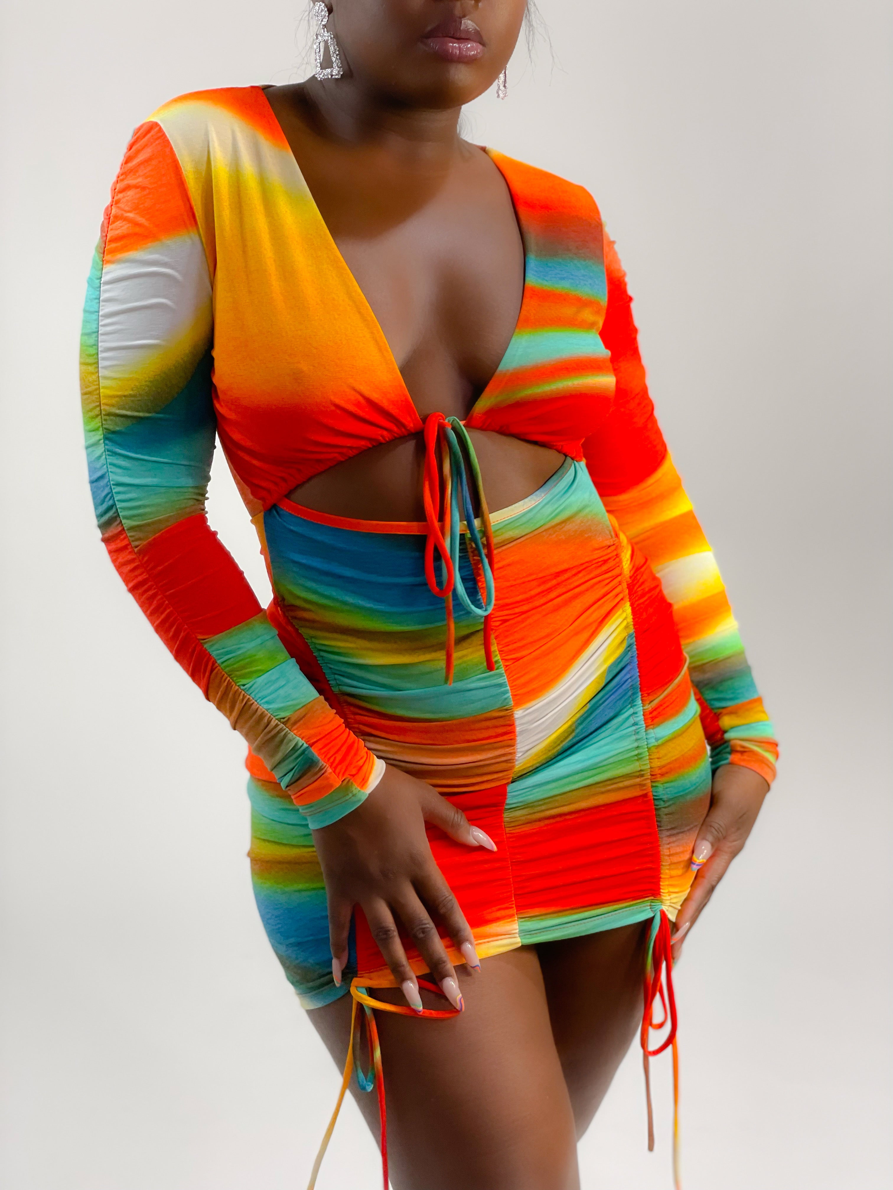 IN A MILLION CUTOUT MULTI MINI DRESS (ORANGE) (FINAL SALE)