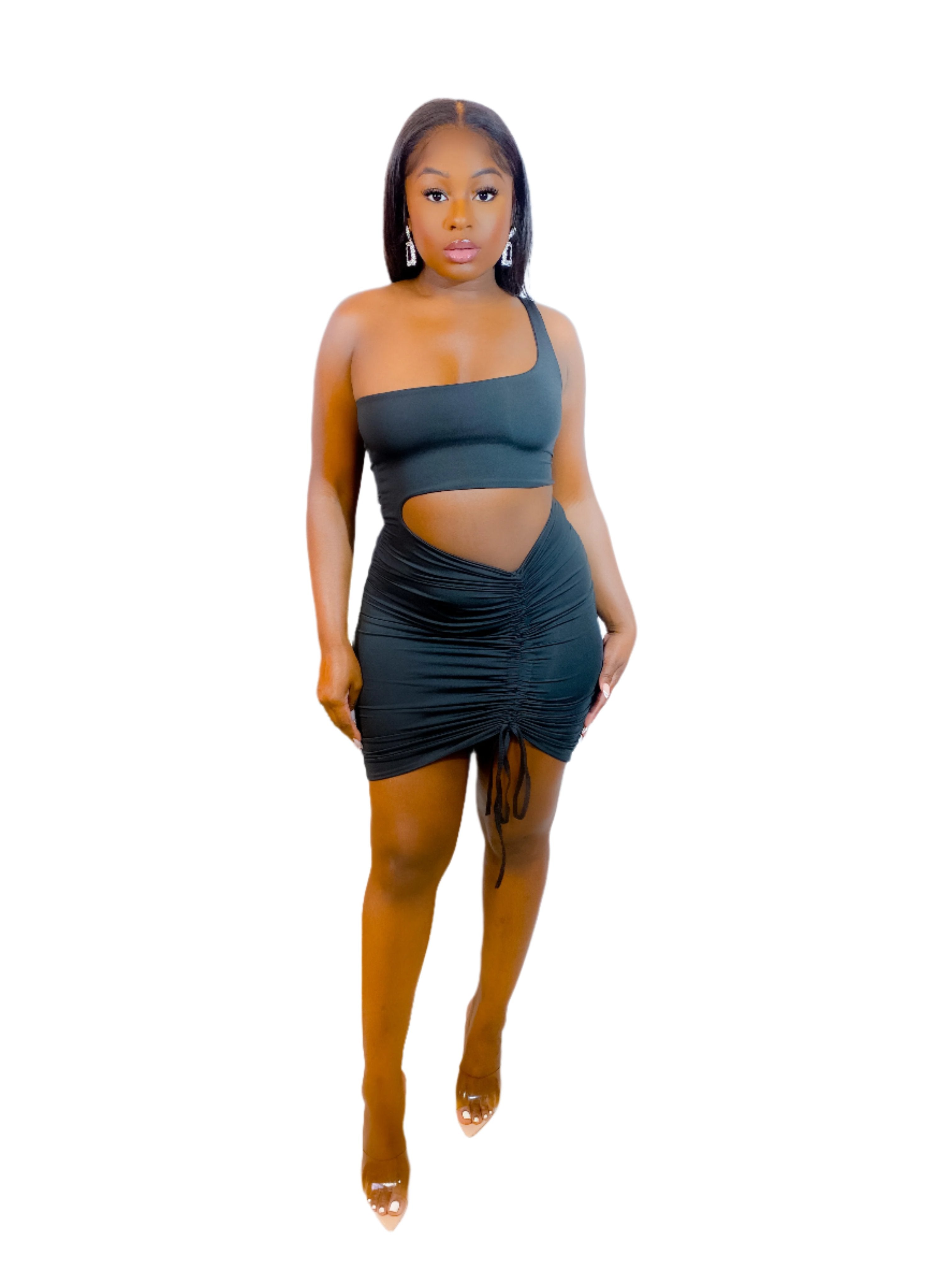 HEARTBREAKER CUTOUT MINI DRESS (BLACK) (FINAL SALE).