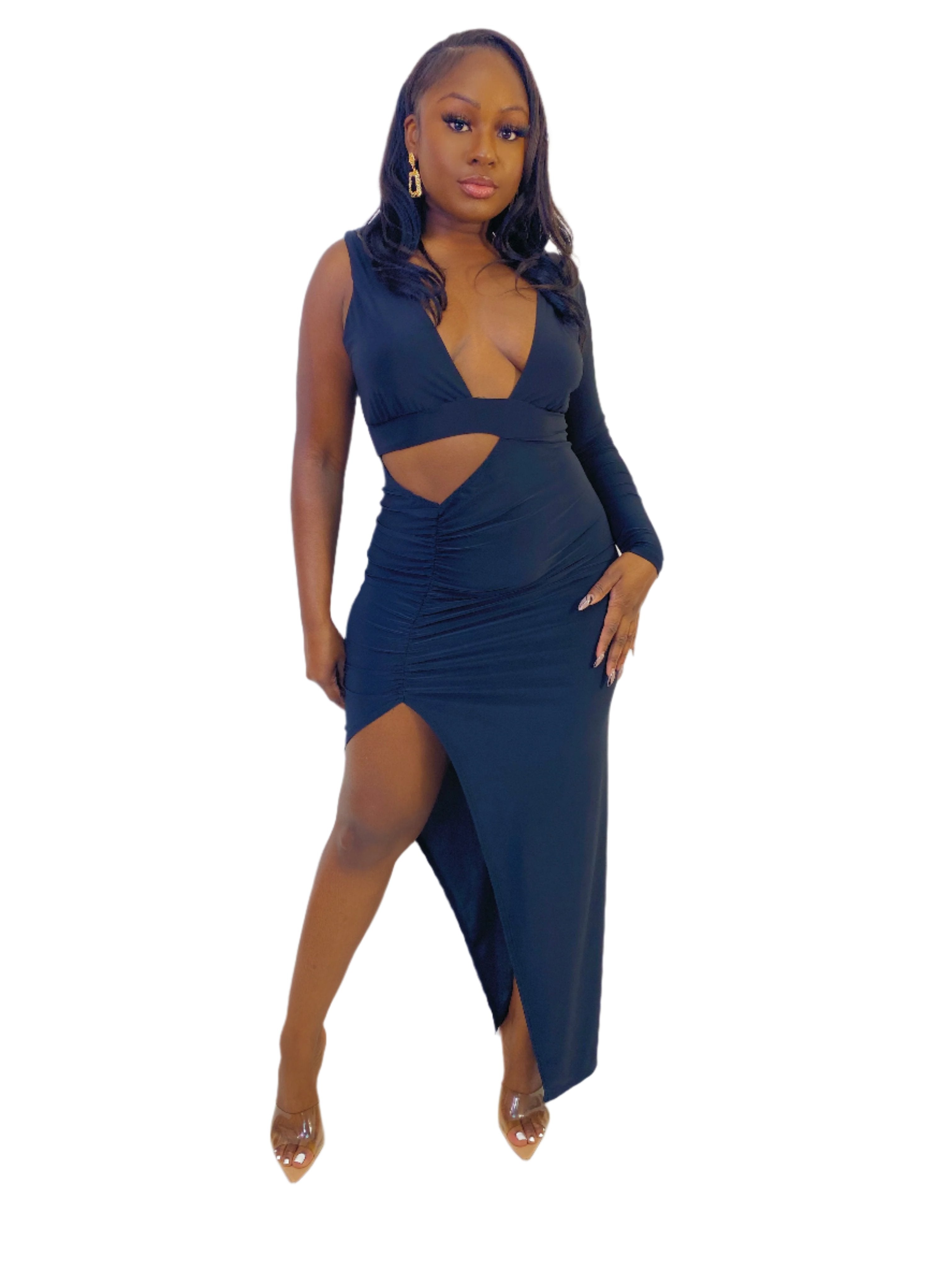 GLAM MOMENTS CUTOUT MAXI DRESS (BLACK) (FINAL SALE).