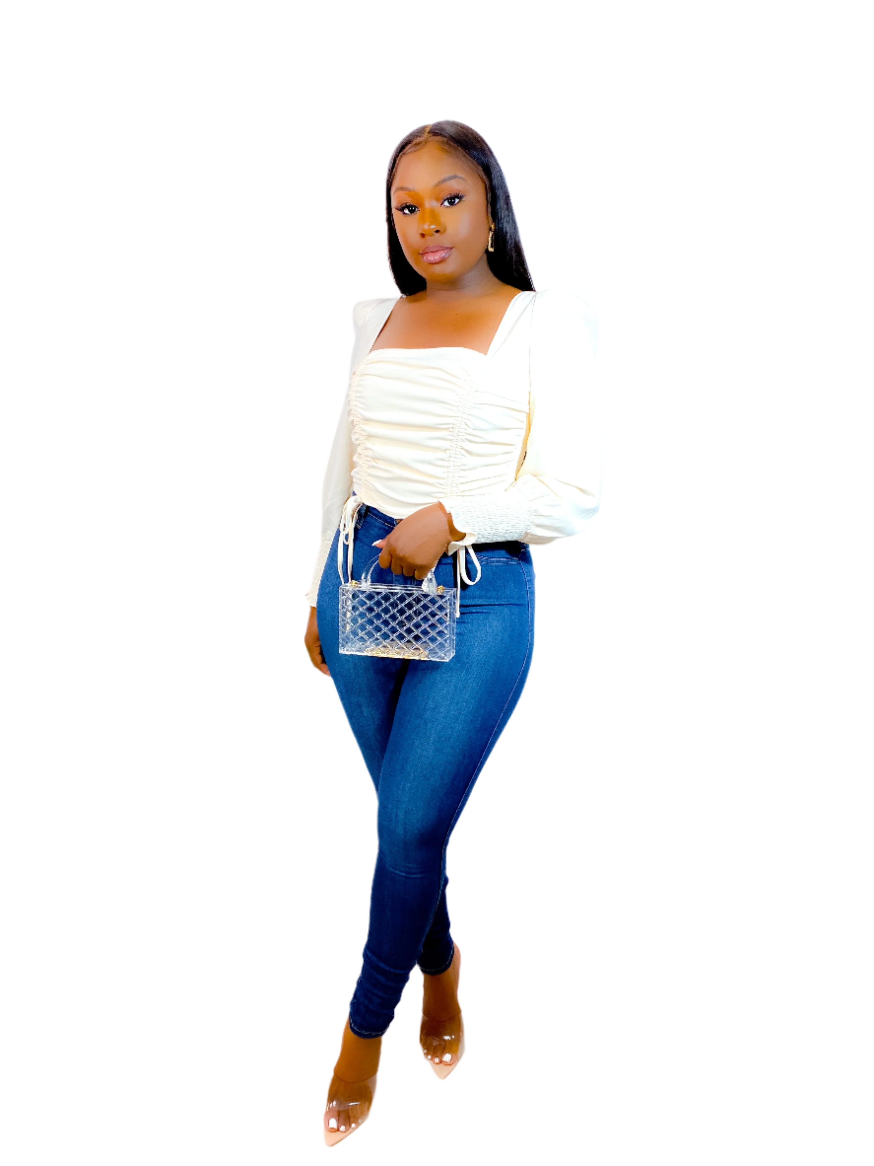 KEEP IT CLASSY RUCHED TOP (CREAM).