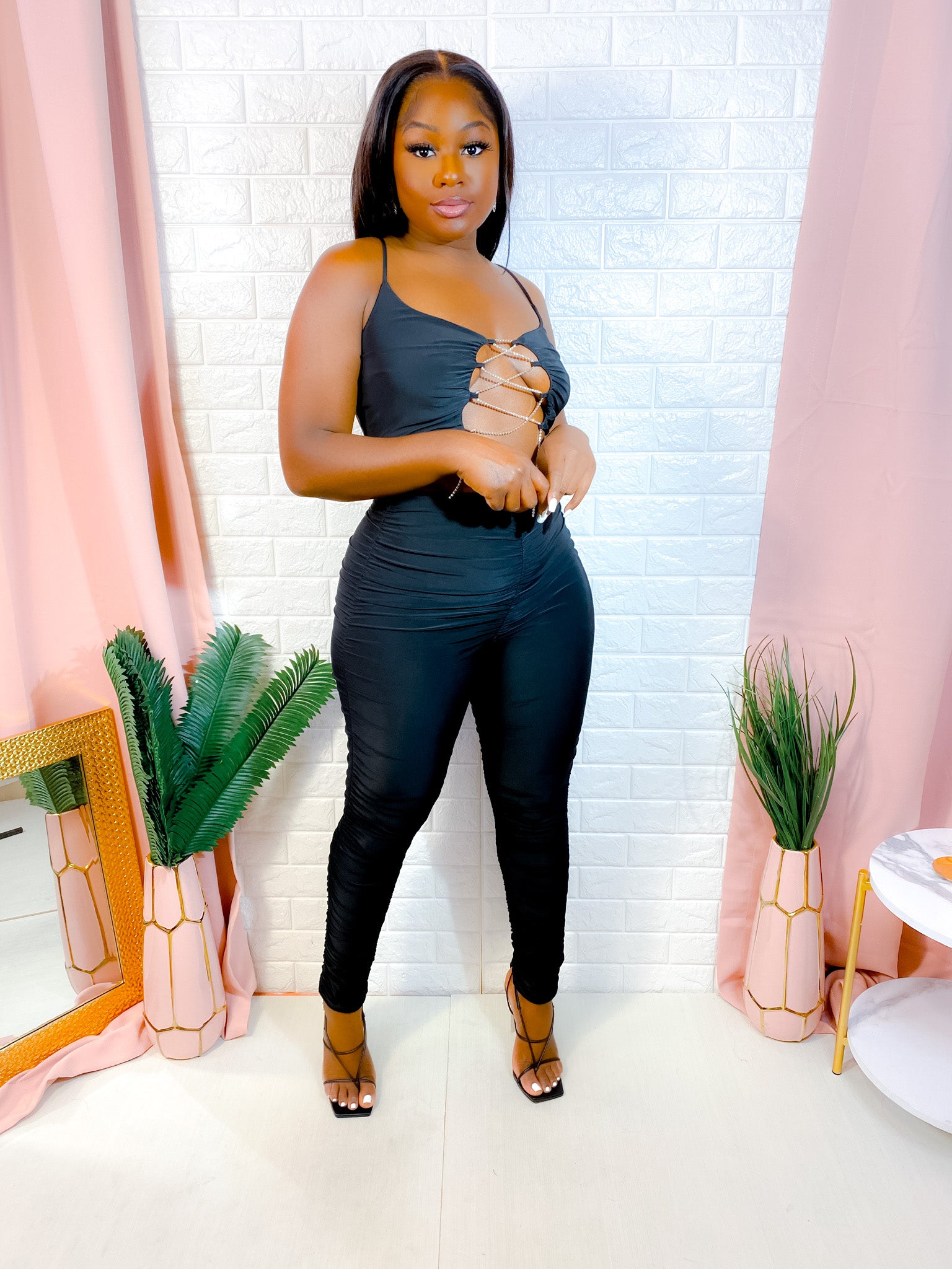 YOUR A GEM BABE PANTS SET (BLACK) (FINAL SALE).
