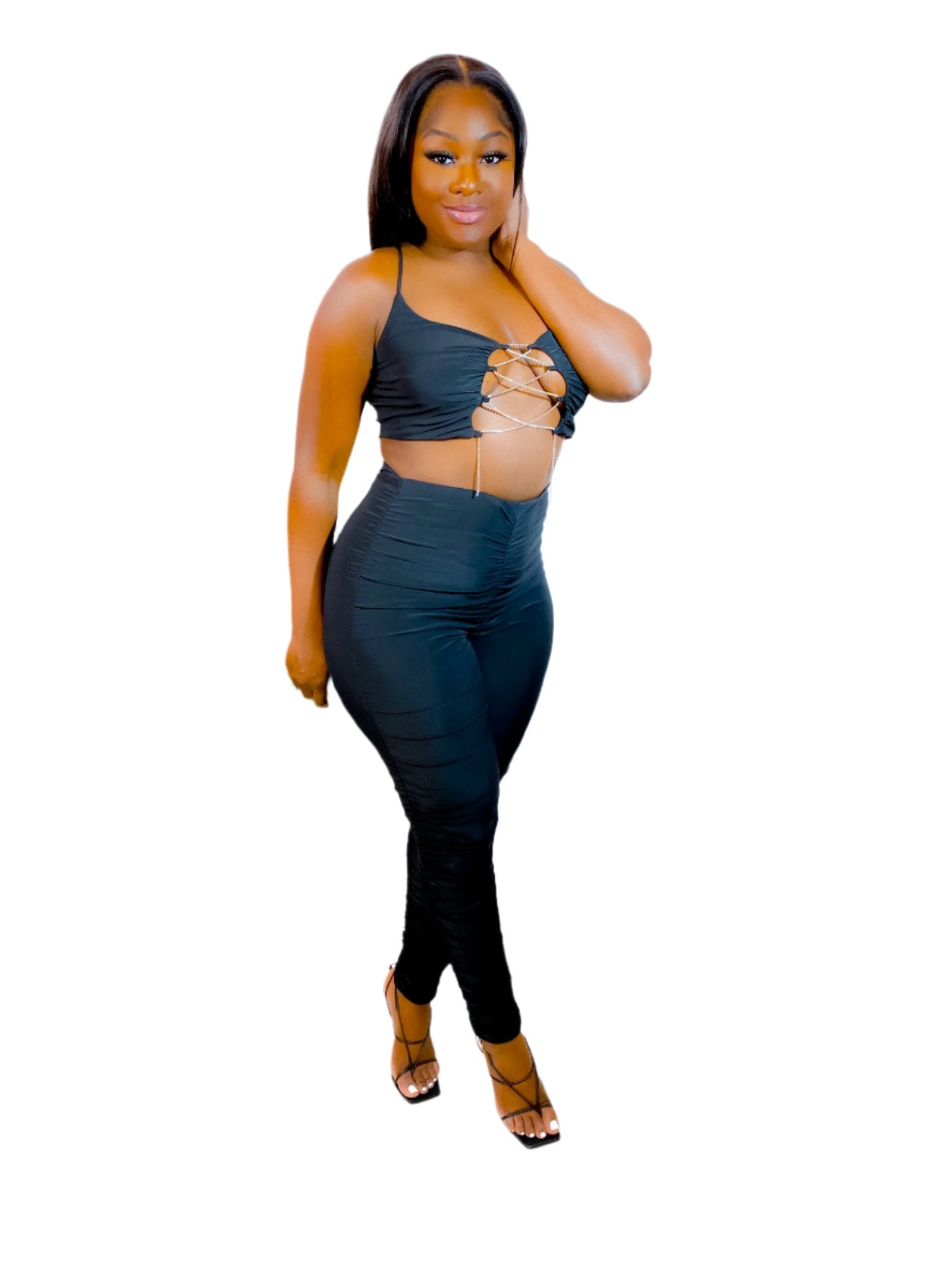 YOUR A GEM BABE PANTS SET (BLACK) (FINAL SALE).
