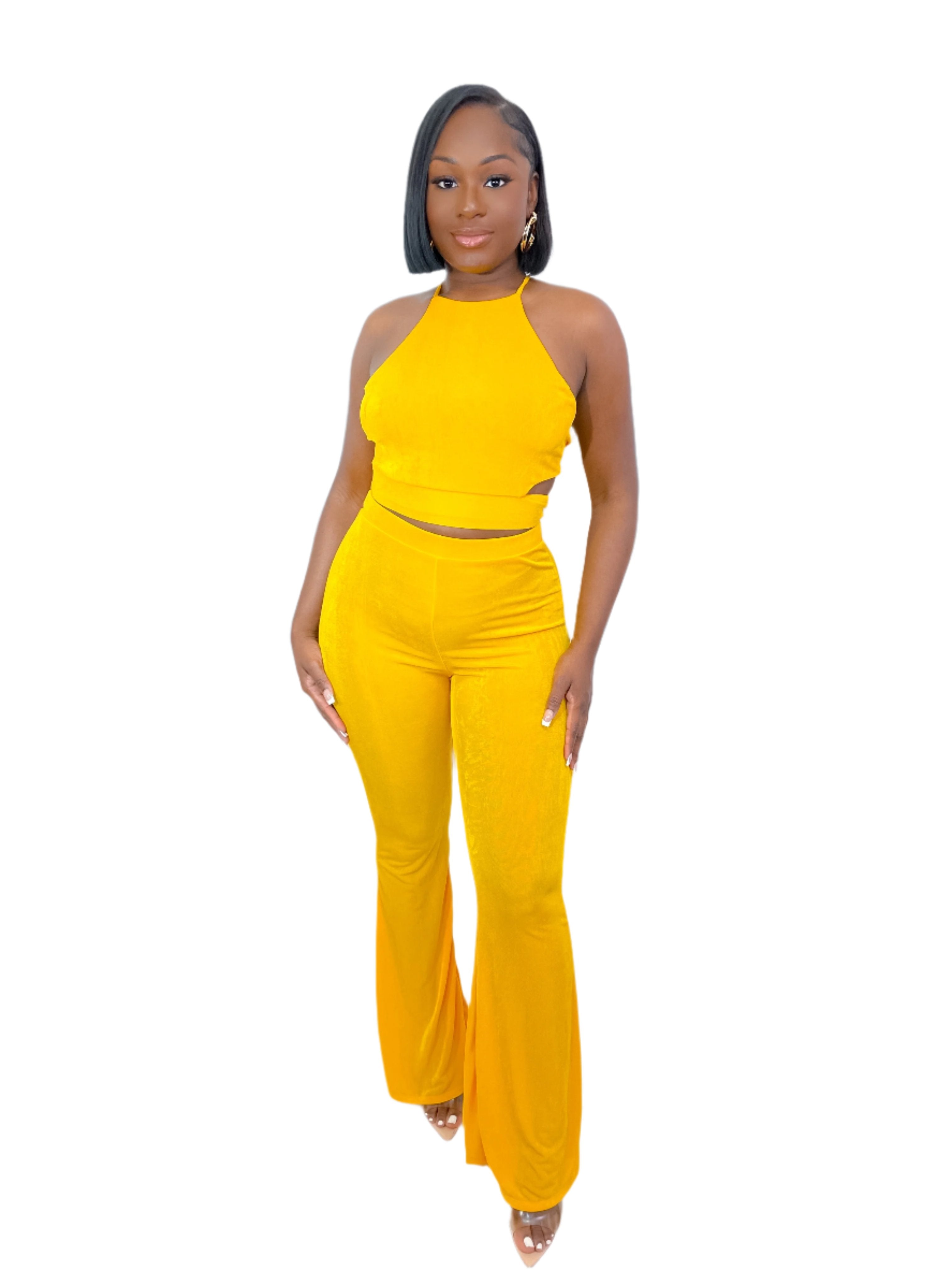BOLDEST MOVE HALTER PANTS SET (YELLOW) (FINAL SALE).