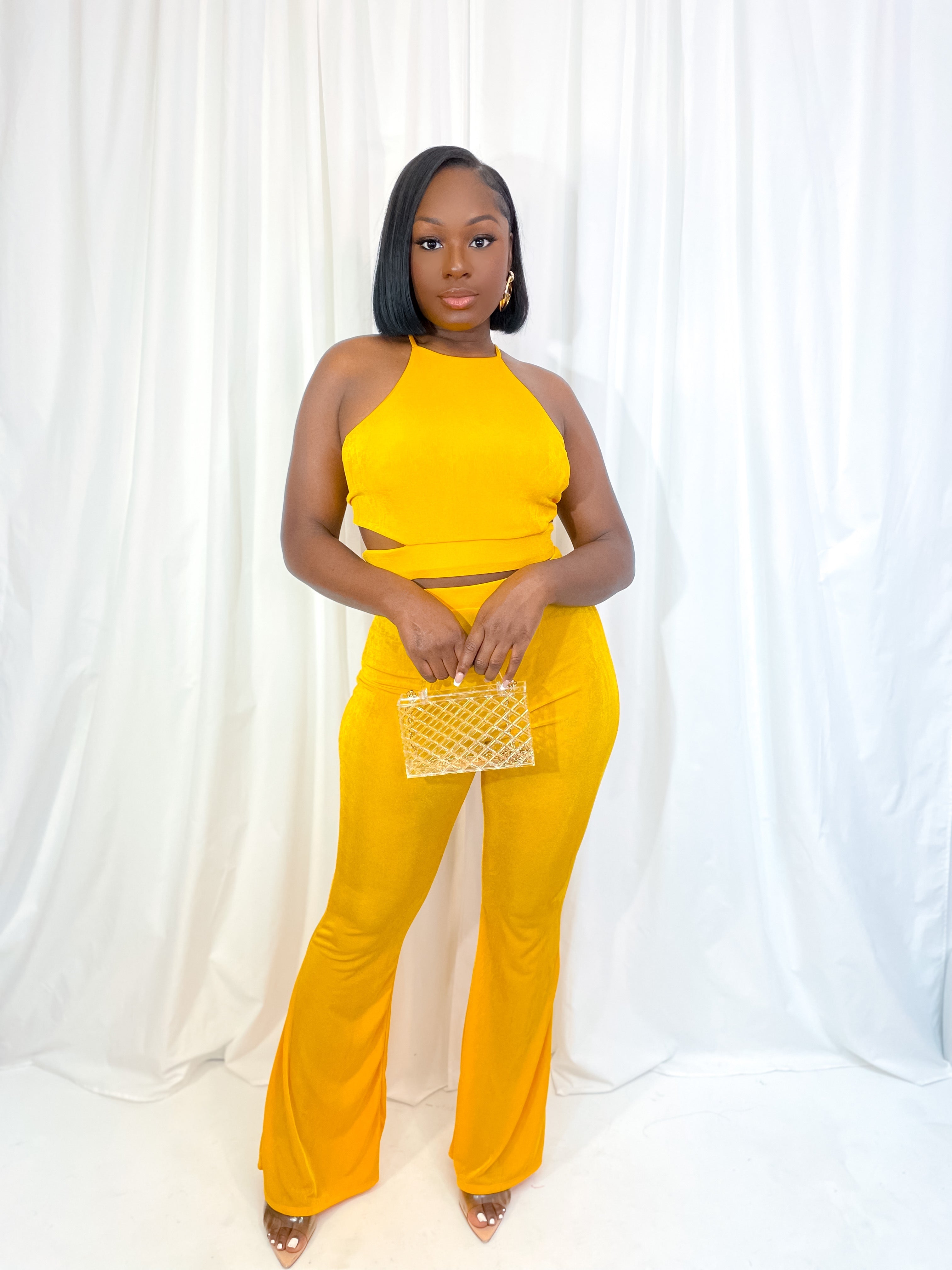 BOLDEST MOVE HALTER PANTS SET (YELLOW) (FINAL SALE).