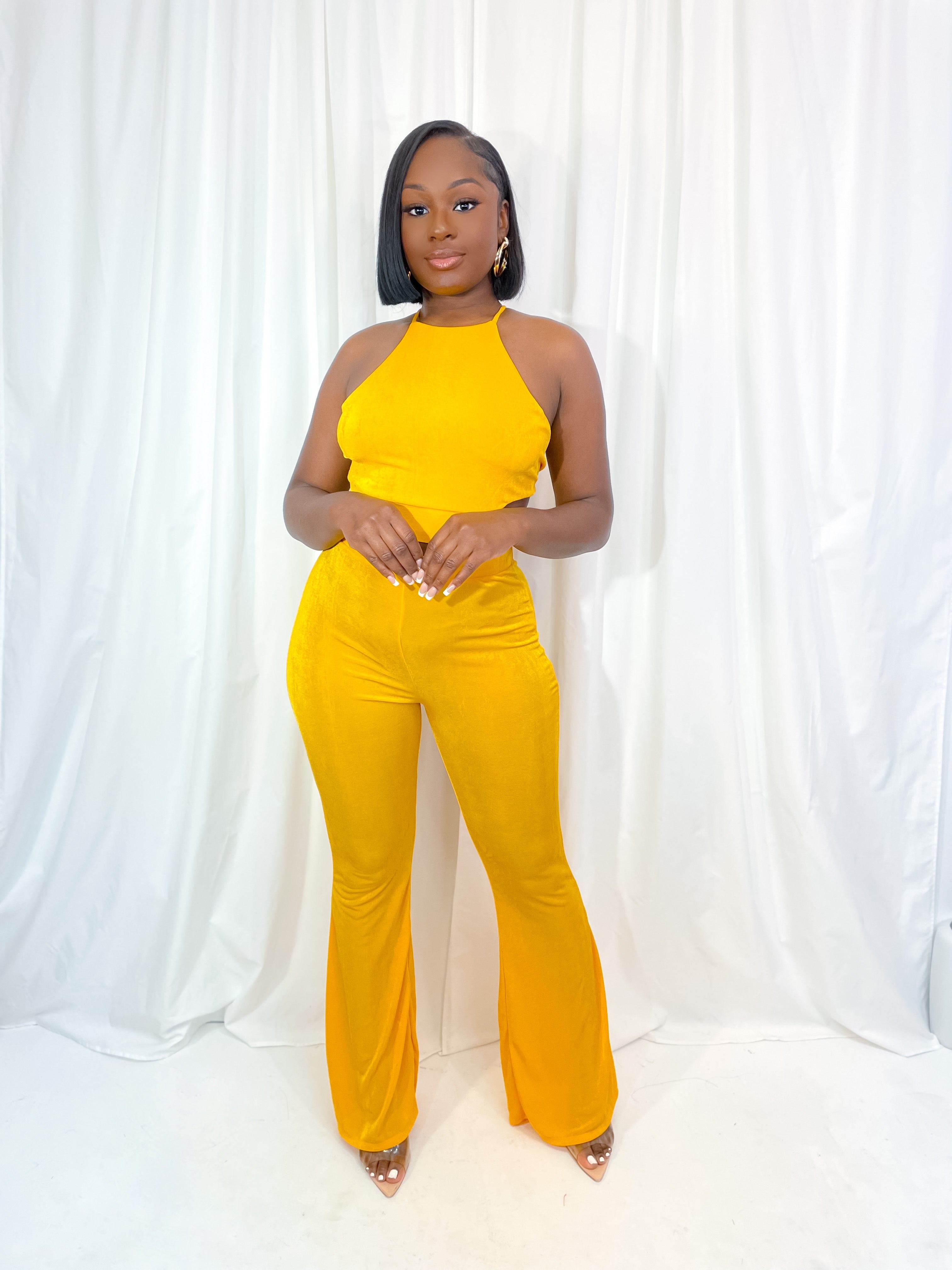 BOLDEST MOVE HALTER PANTS SET (YELLOW) (FINAL SALE).