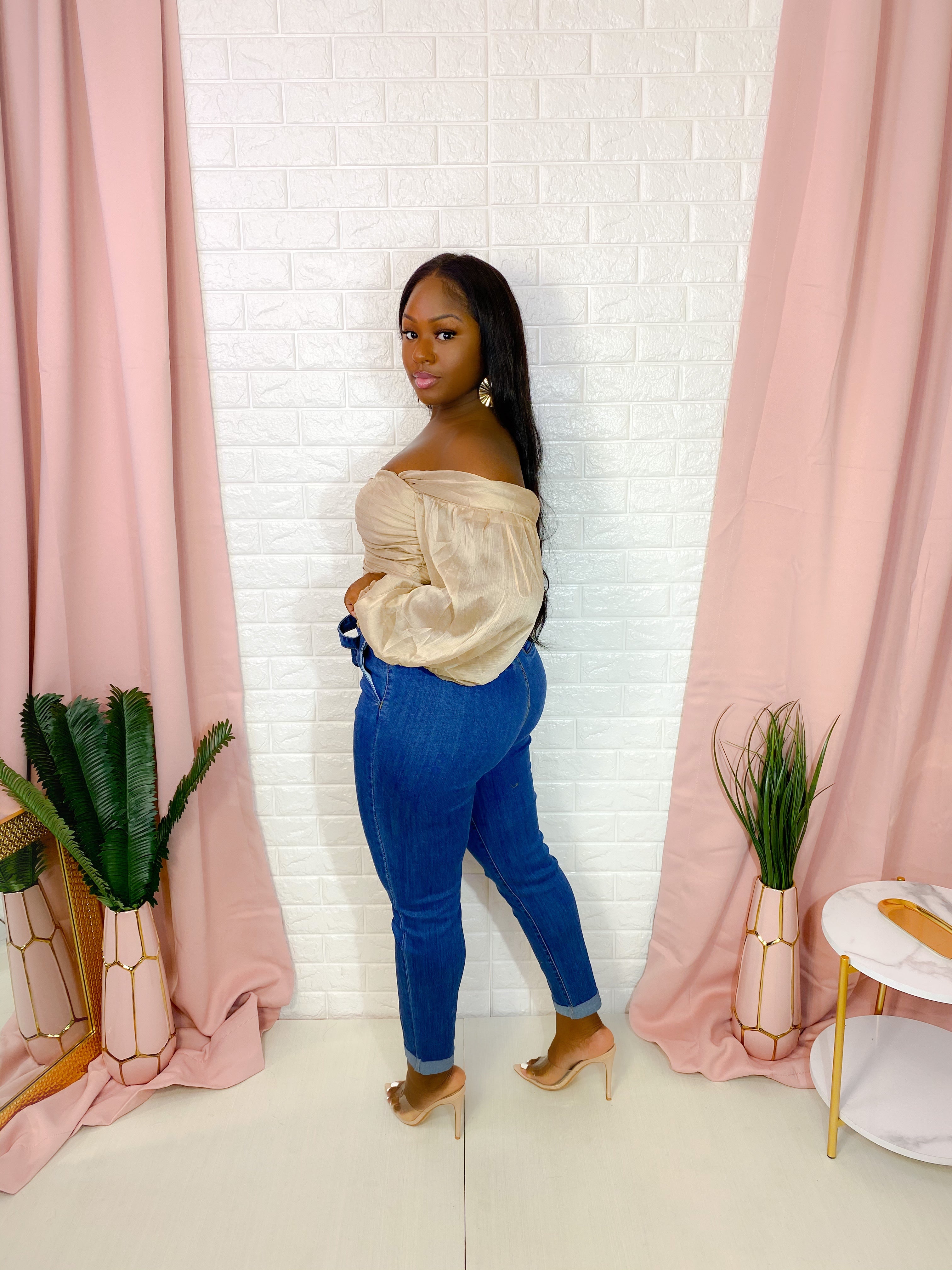 RUCHED HIGH WAIST DENIM (FINAL SALE).