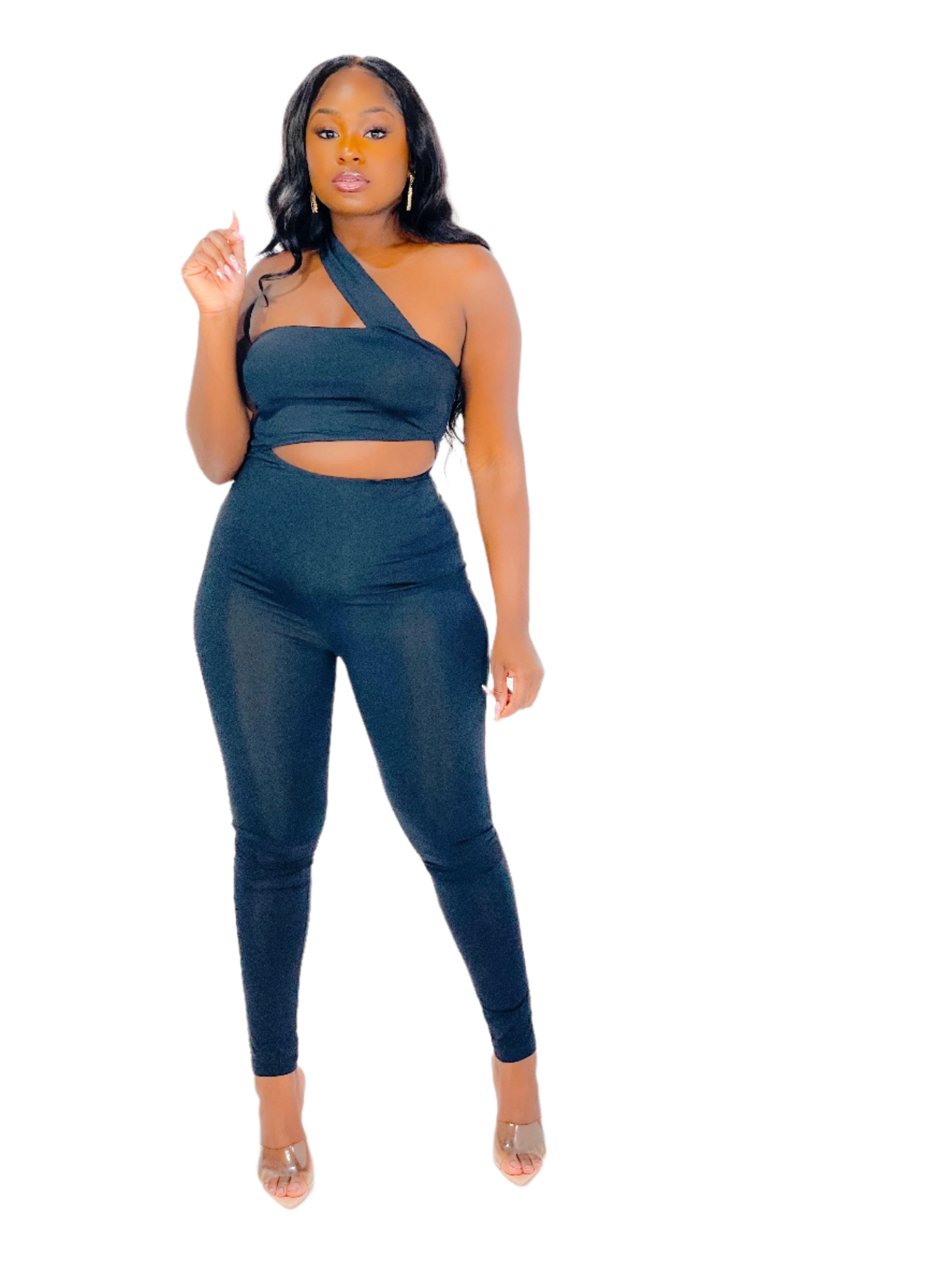 MY LITTLE SECRET BLACK ONE SHOULDER CUTOUT JUMPSUIT (FINAL SALE).